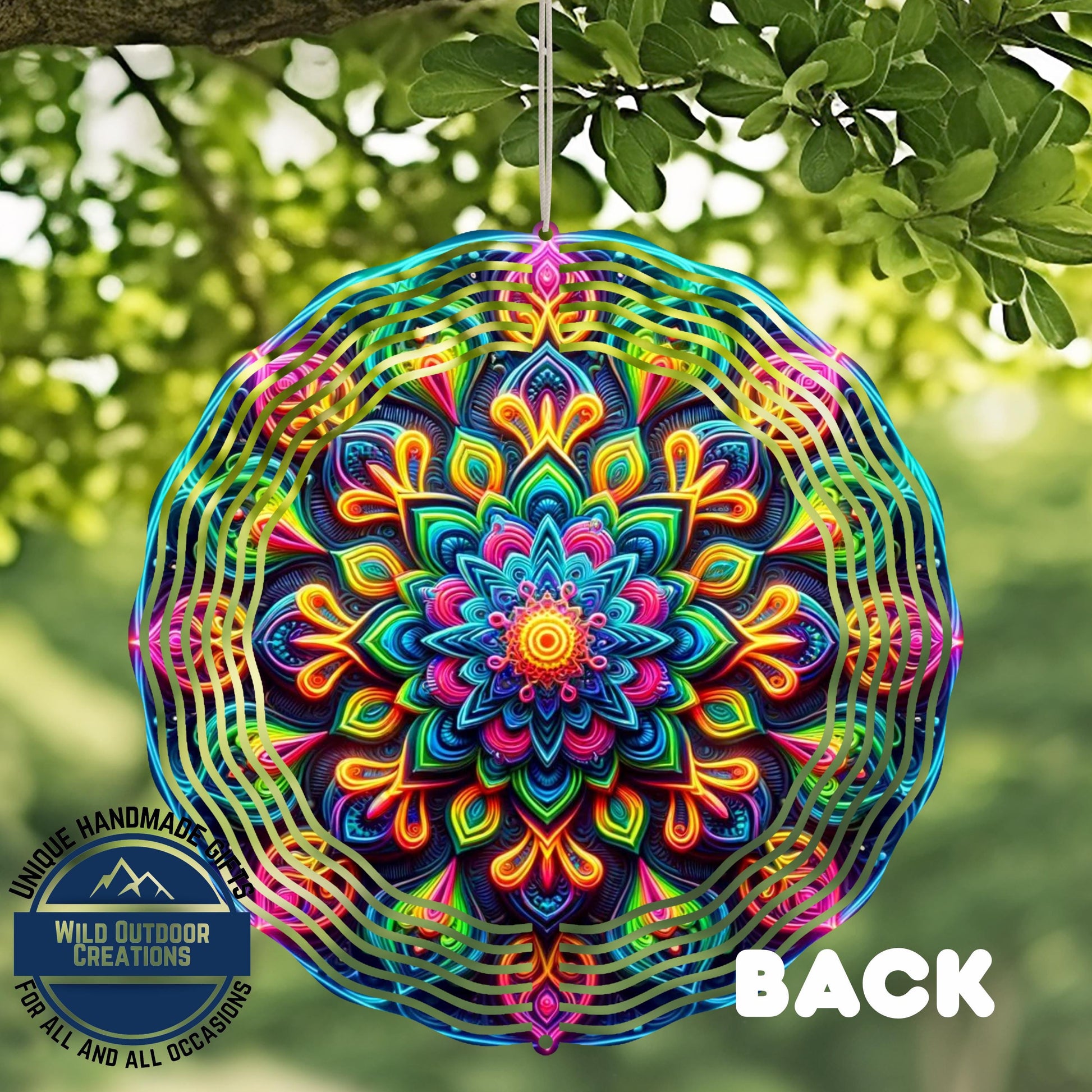 Neon Mandala Wind Spinner - 10 Inch Aluminum Outdoor Wind Spinner with Vibrant Neon Colors - alternate view