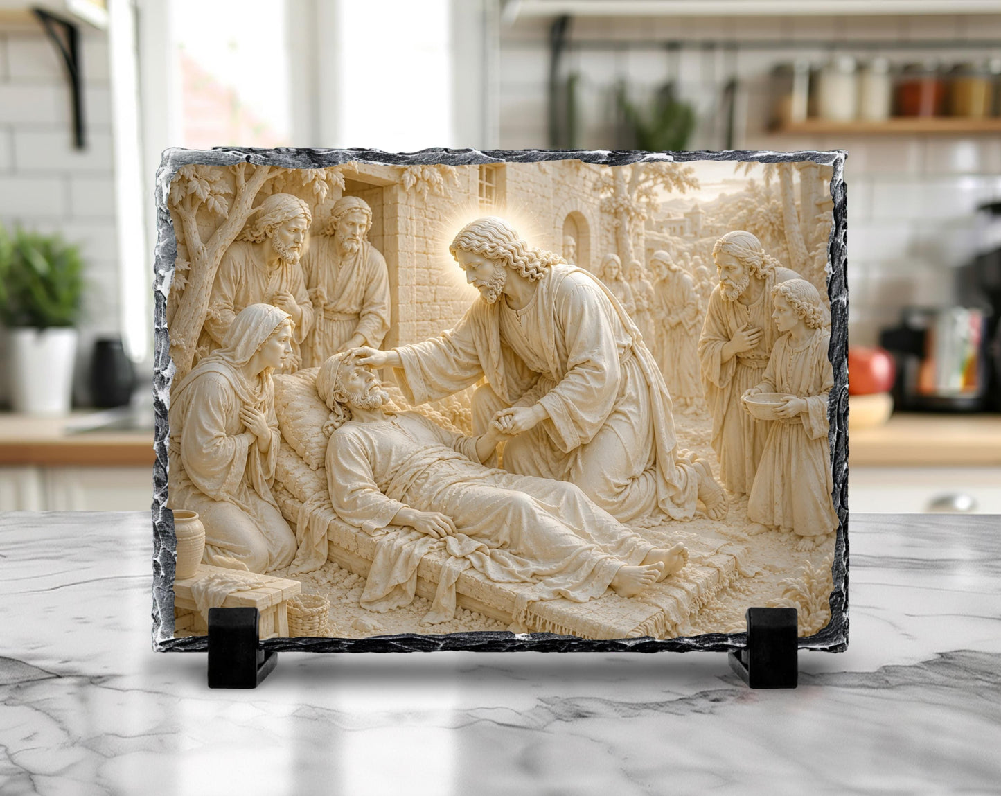 Jesus Healing the Sick Slate Plaque, Religious Bible Decor, Christian Get Well Gift
