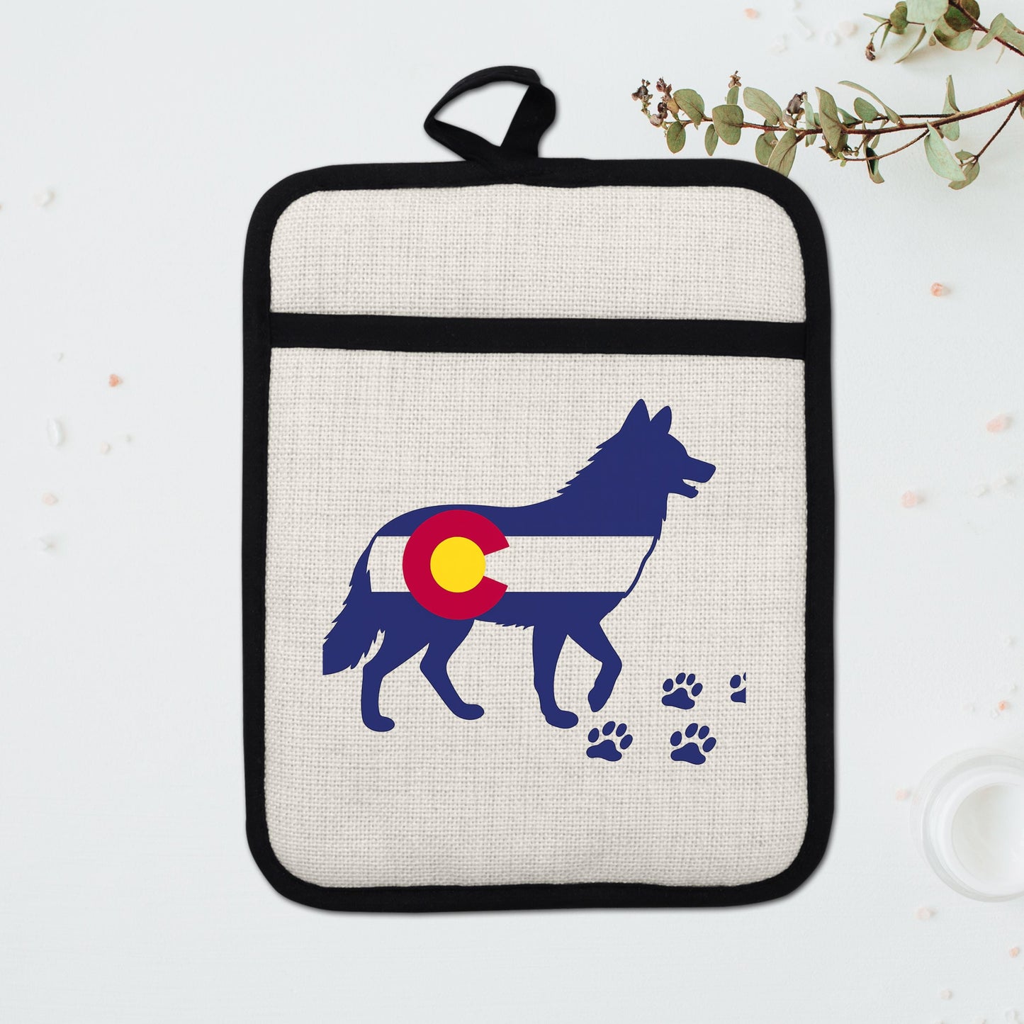 Colorado Wolf Pot Holder - Linen Front, Silicone Trivet, Heat Resistant Pad - additional product photo 15