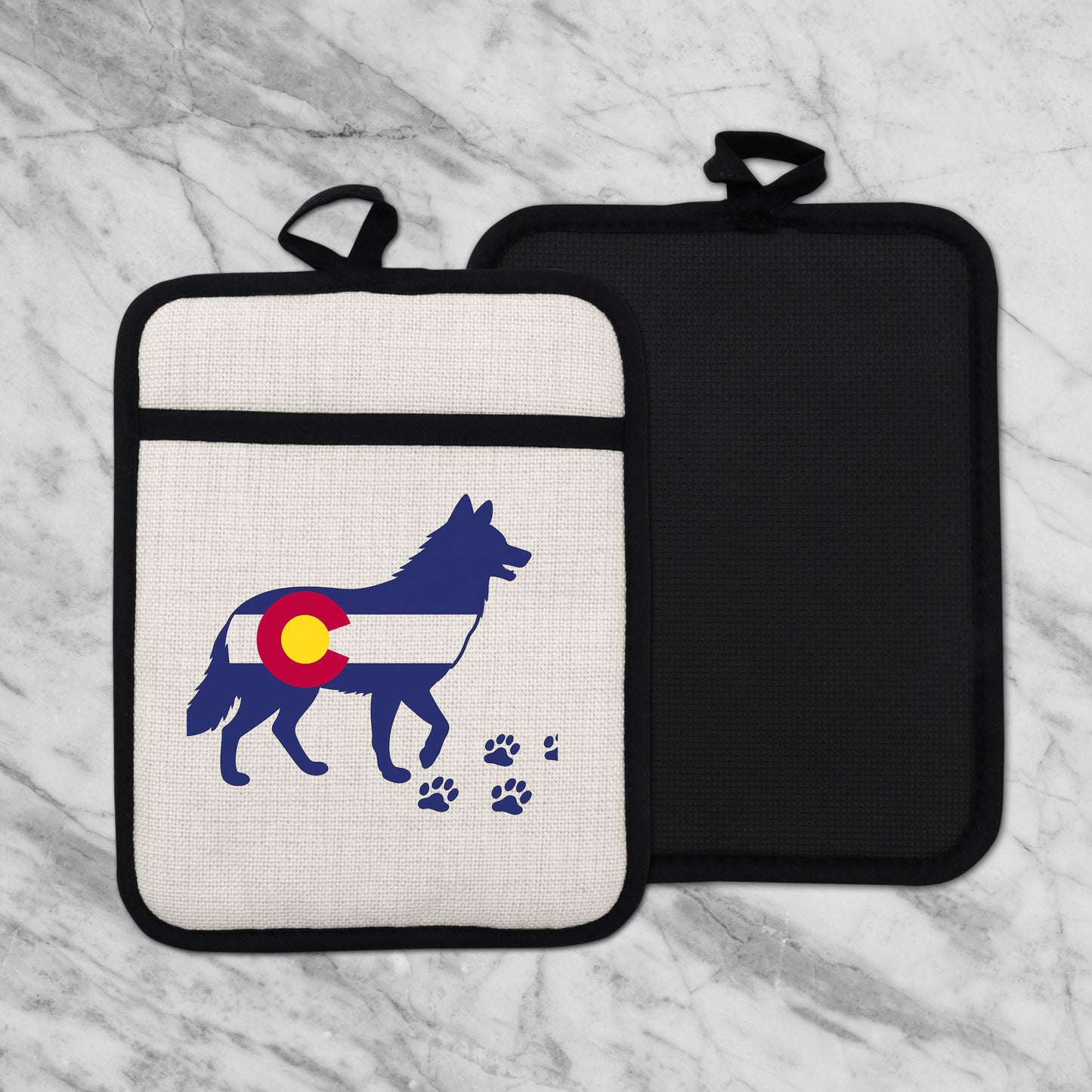 Colorado Wolf Pot Holder - Linen Front, Silicone Trivet, Heat Resistant Pad - additional product photo 11