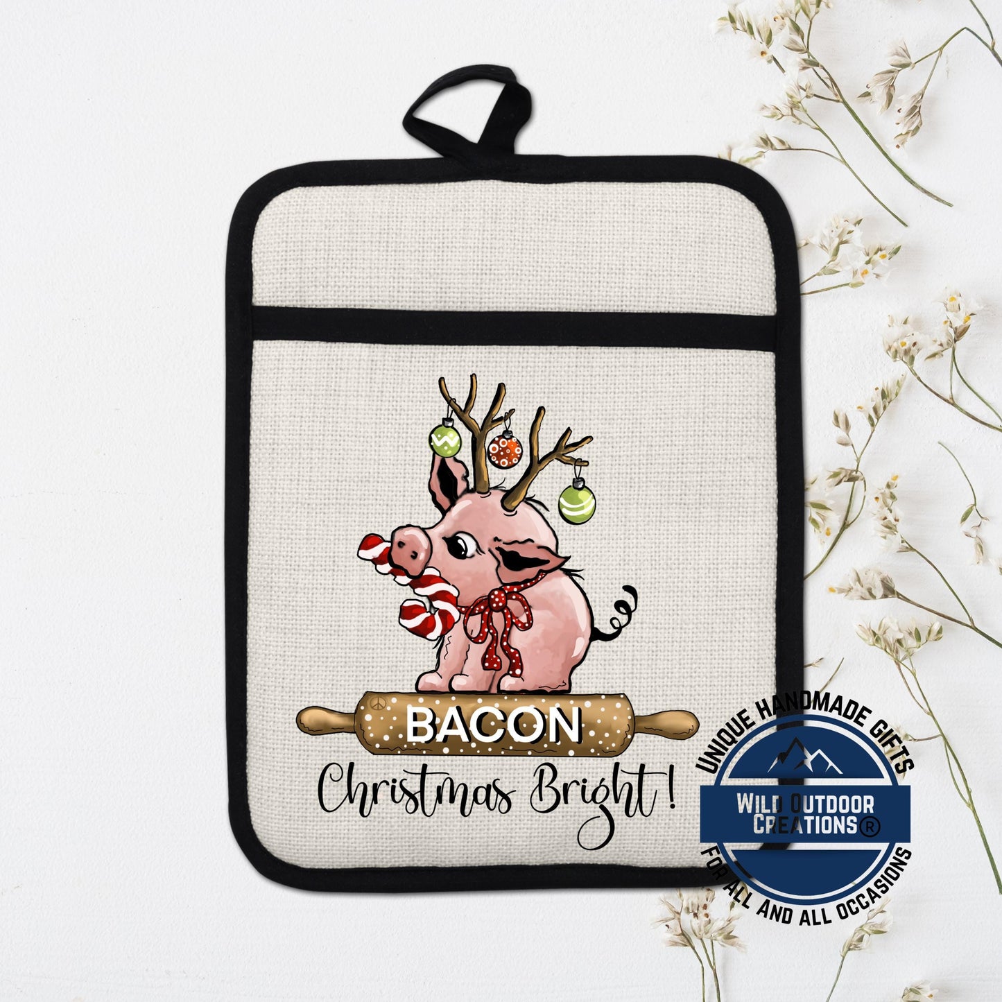 Christmas Pig Pot Holder Linen Hot Pad Bacon Reindeer Funny Kitchen Gift