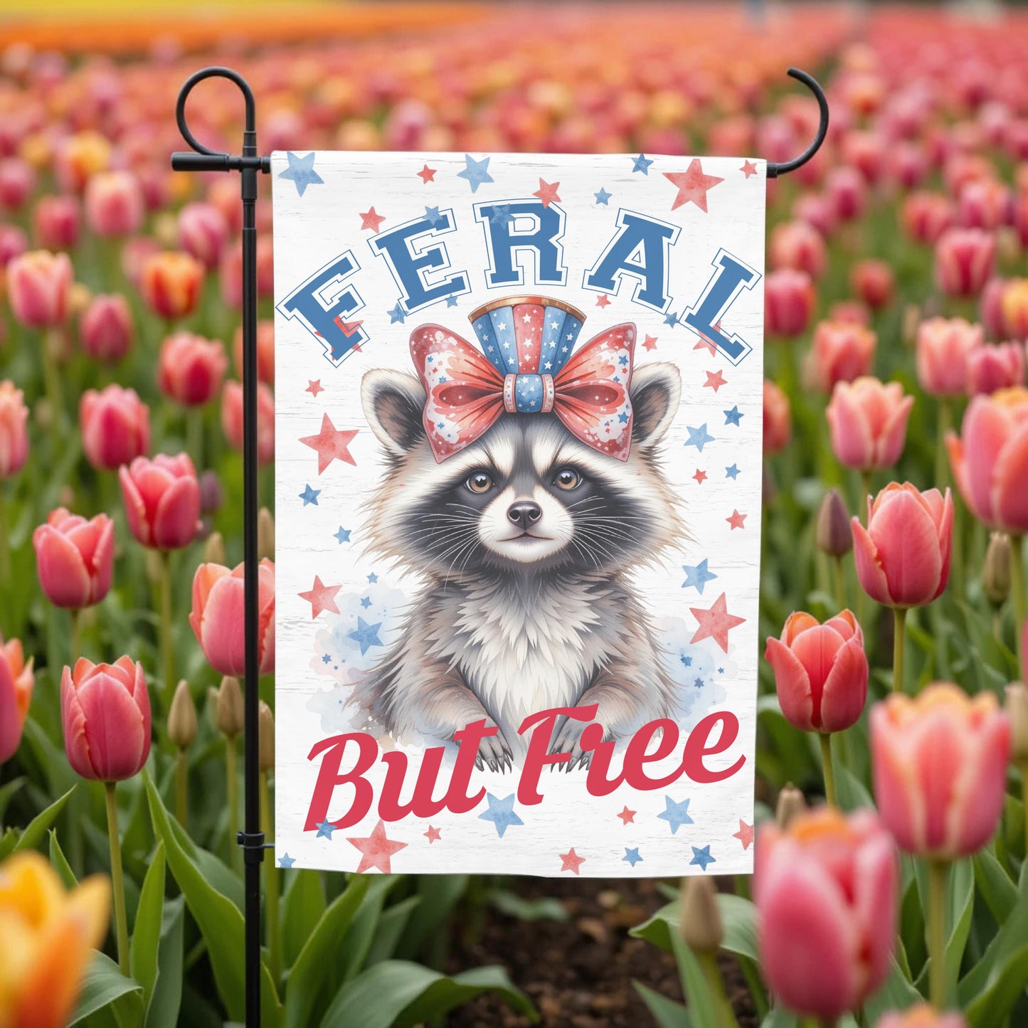 Patriotic Garden Flag - Funny Raccoon 12x18 Sublimation Printed Outdoor Yard Decor
