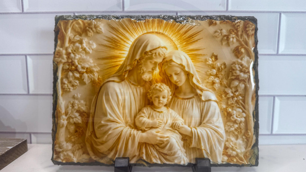 Holy Family Slate Plaque, Religious Wall Art, Rustic Rock Home Decor Gift