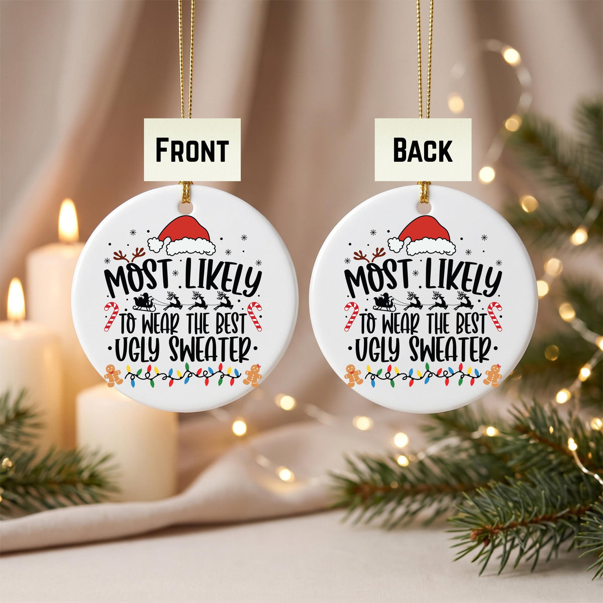 Ugly Sweater Ornament, Funny Christmas Tree Gift, 3 In Ceramic Decor