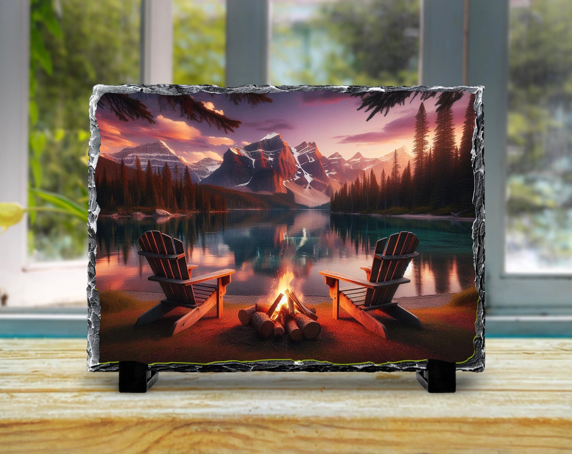 Campfire Slate Plaque – Rustic Stone Decor | Mountain Lake Art & Cozy Cabin Gift - scale and size reference