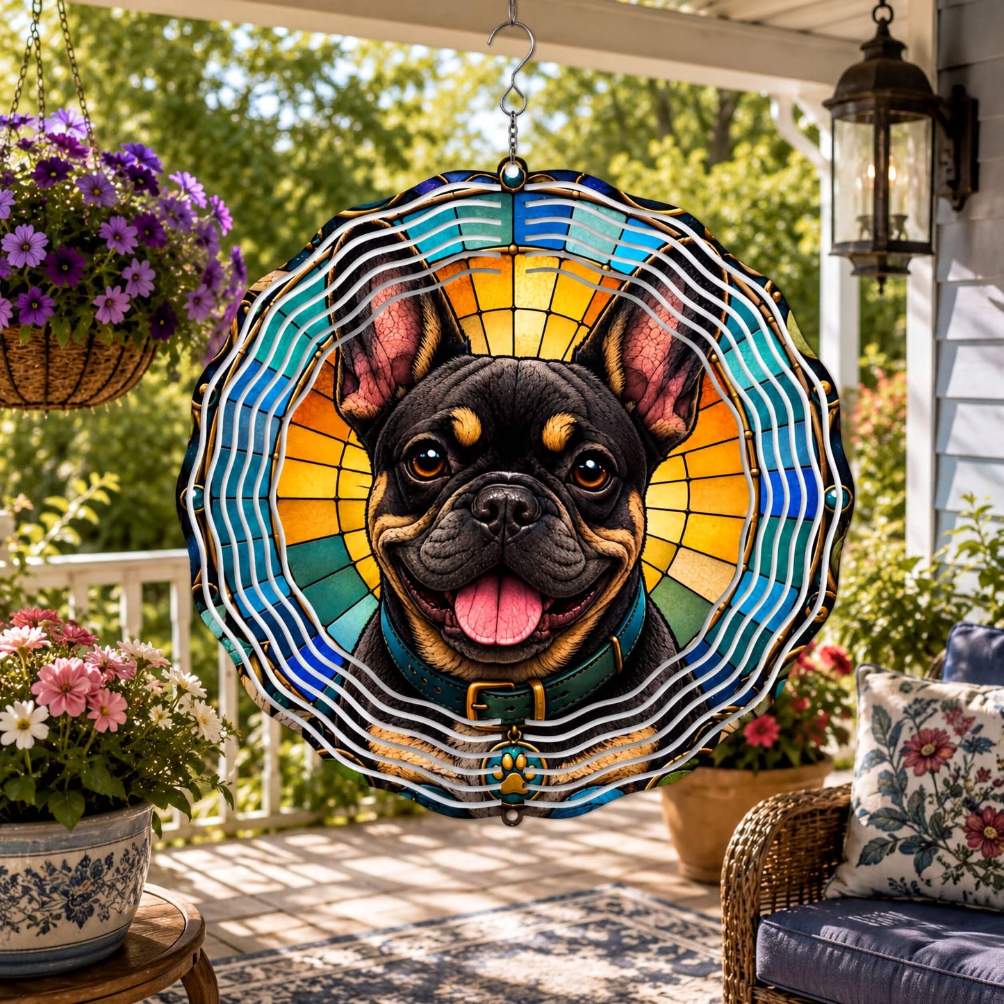 French Bulldog Wind Spinner Mosaic Art Dog Lover Gift Garden Yard Decor