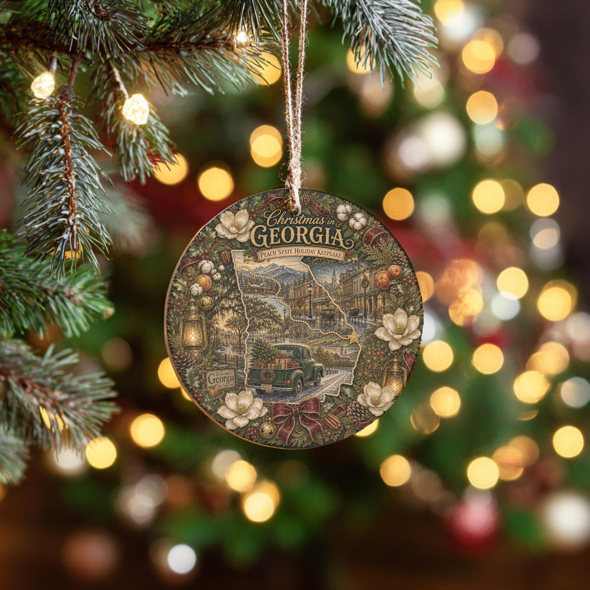 Georgia Christmas Ornament | 3 In Ceramic Keepsake, Vintage Truck