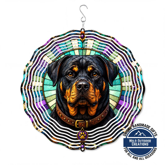 Faux Stained Glass Rottweiler Wind Spinner Dog Lover Gift Garden Outdoor Decor
