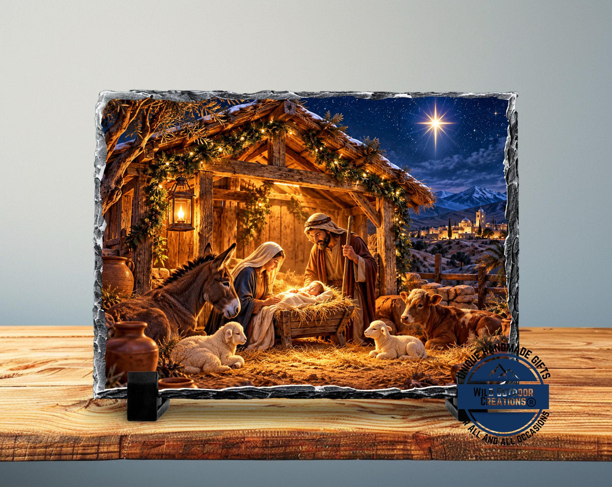 Nativity Scene Slate Plaque, Holy Family Christmas Decor, Rustic Christian Religious Gift