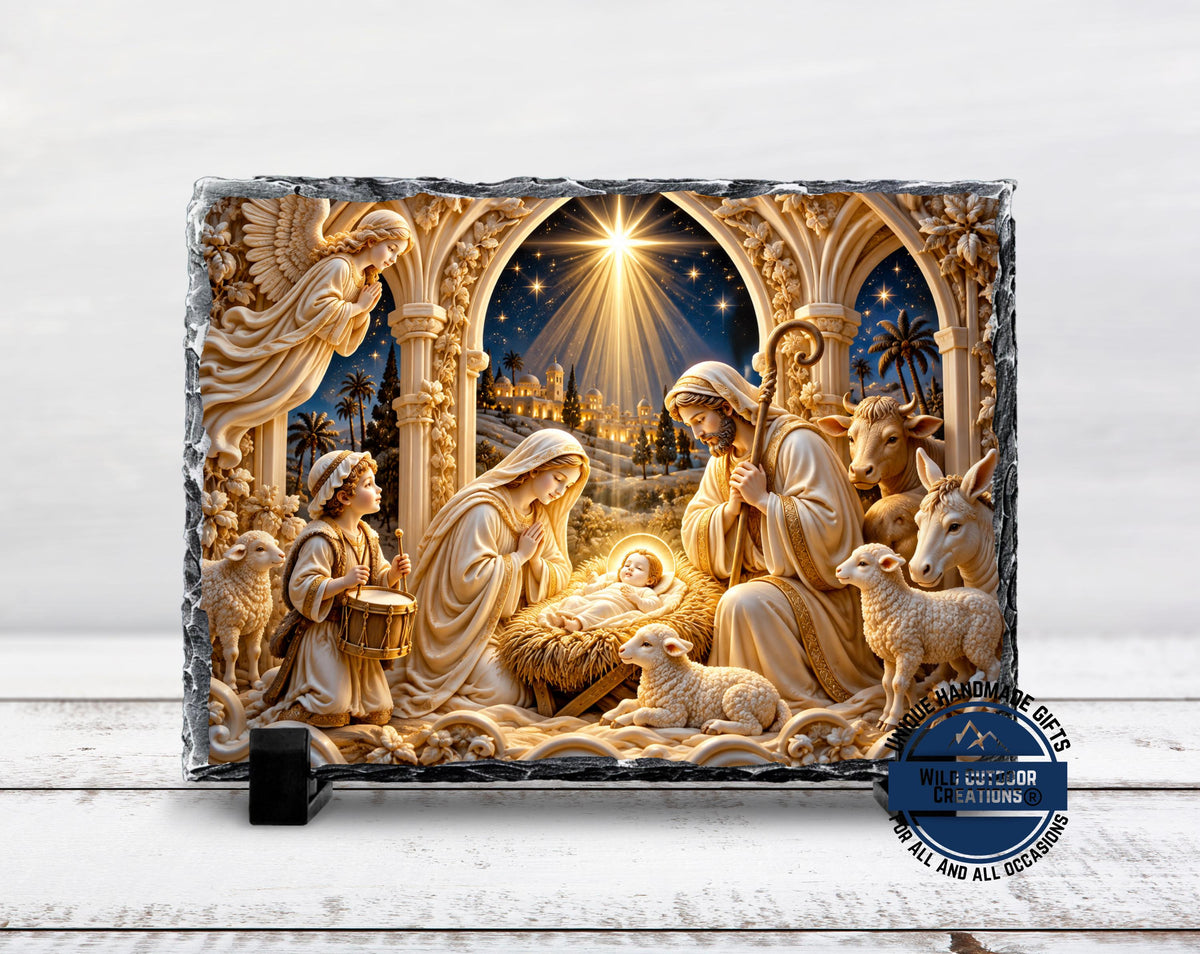 Nativity Scene Plaque, Holy Family Slate Decor, Jesus Manger Gift
