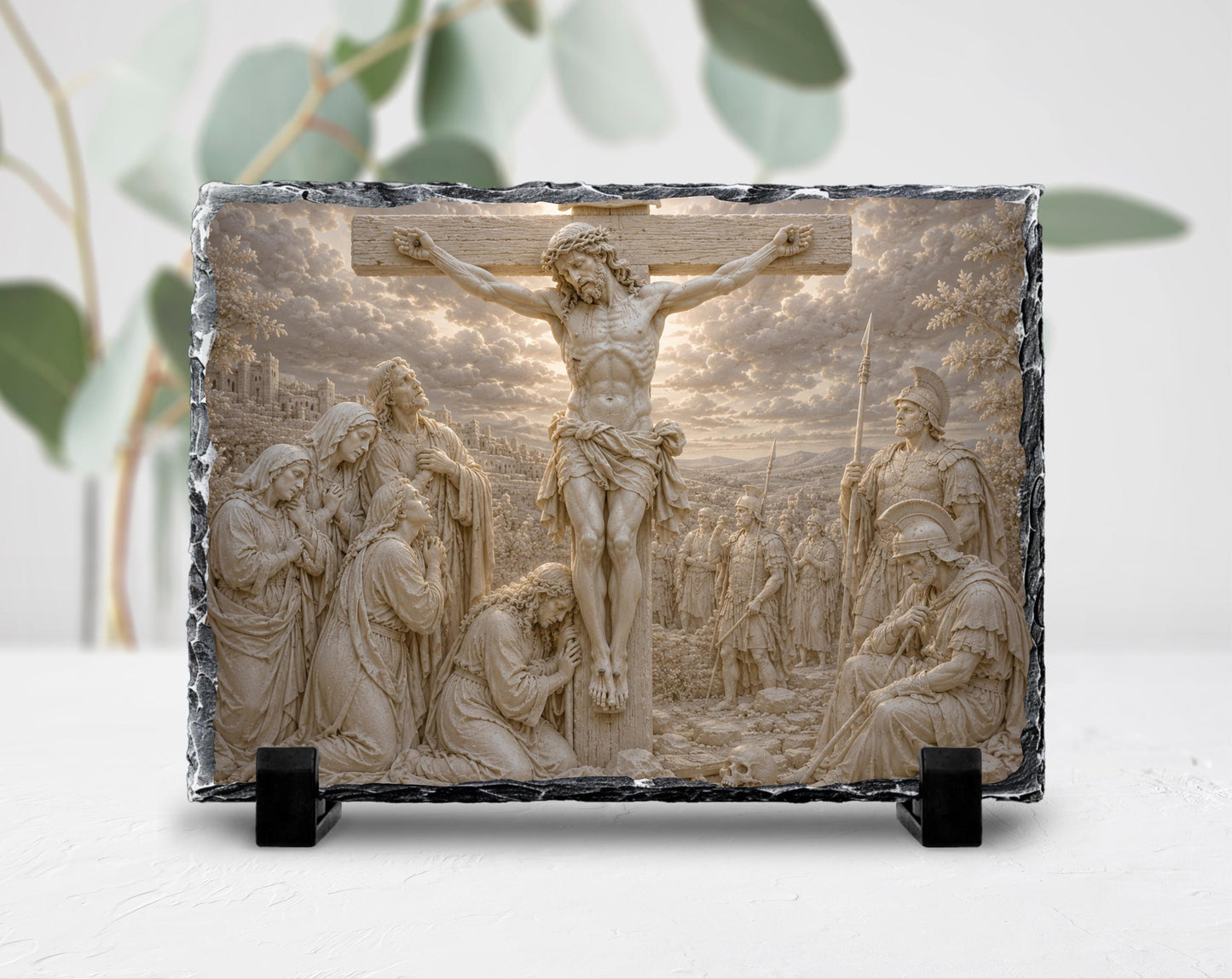 Crucifixion of Jesus Slate Plaque, Christ on Cross Religious Decor, Christian Easter Gift