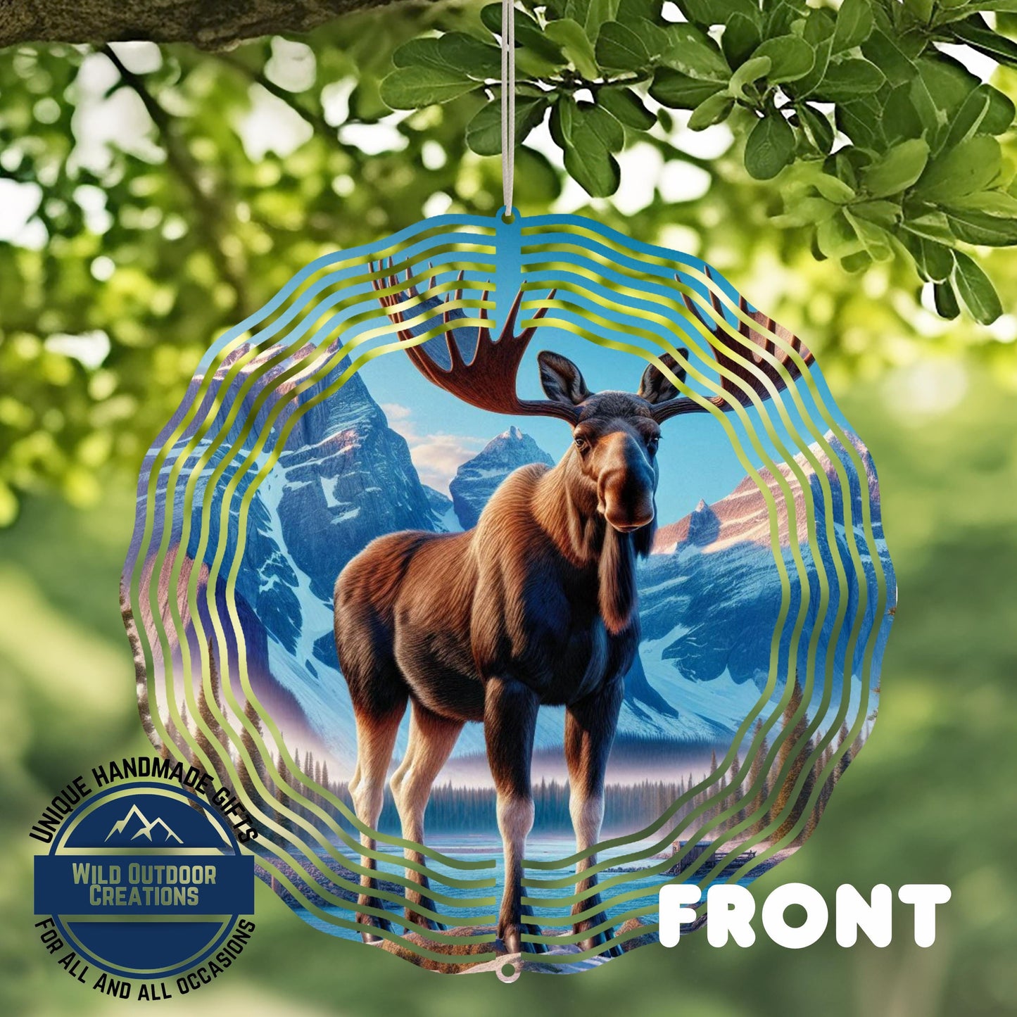 Moose Wind Spinner - 10 Inch Double-Sided Aluminum Rustic Cabin Decor - additional angle