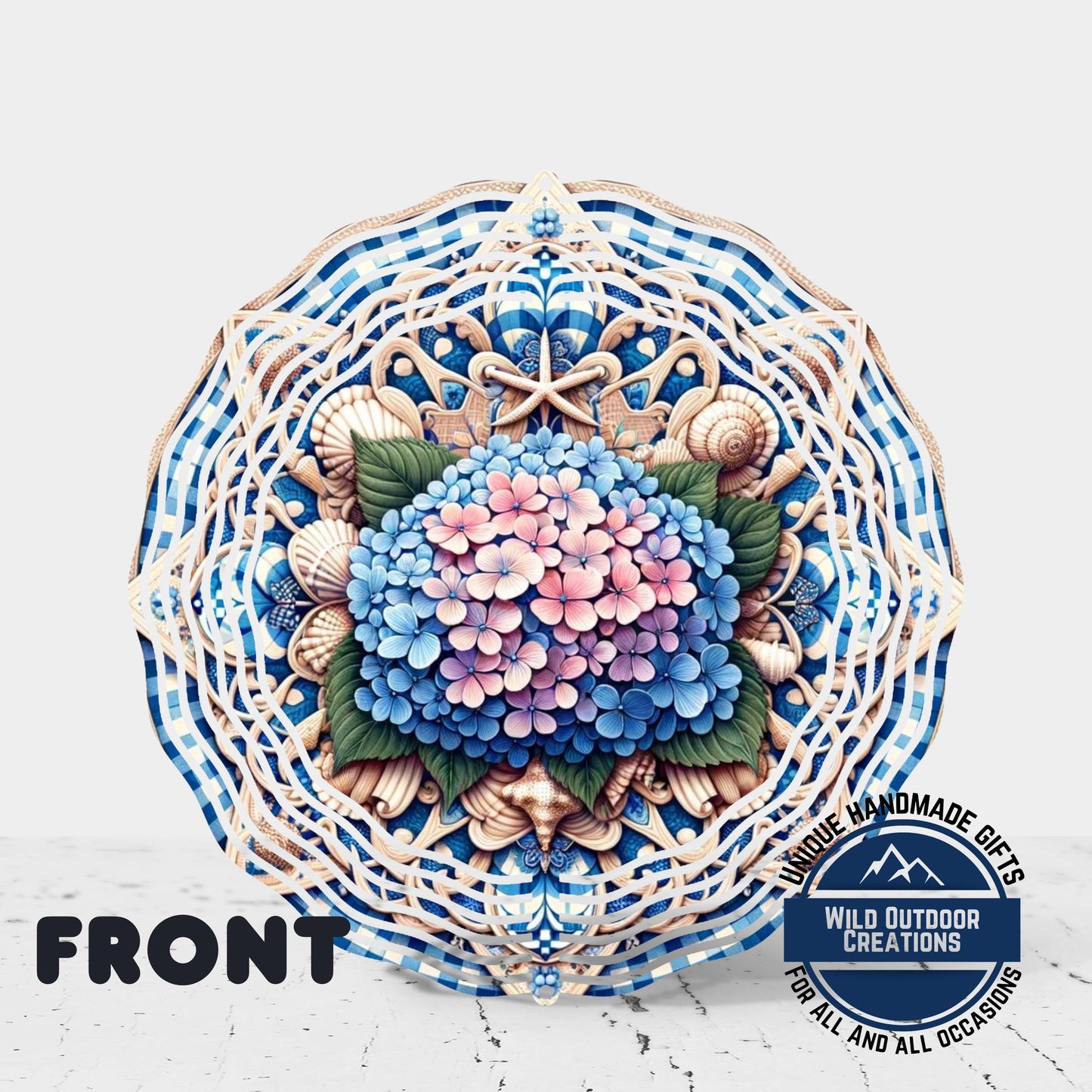 Hydrangea Garden Spinner – Coastal Garden Decor with 360 Degree Swivel - back side design view