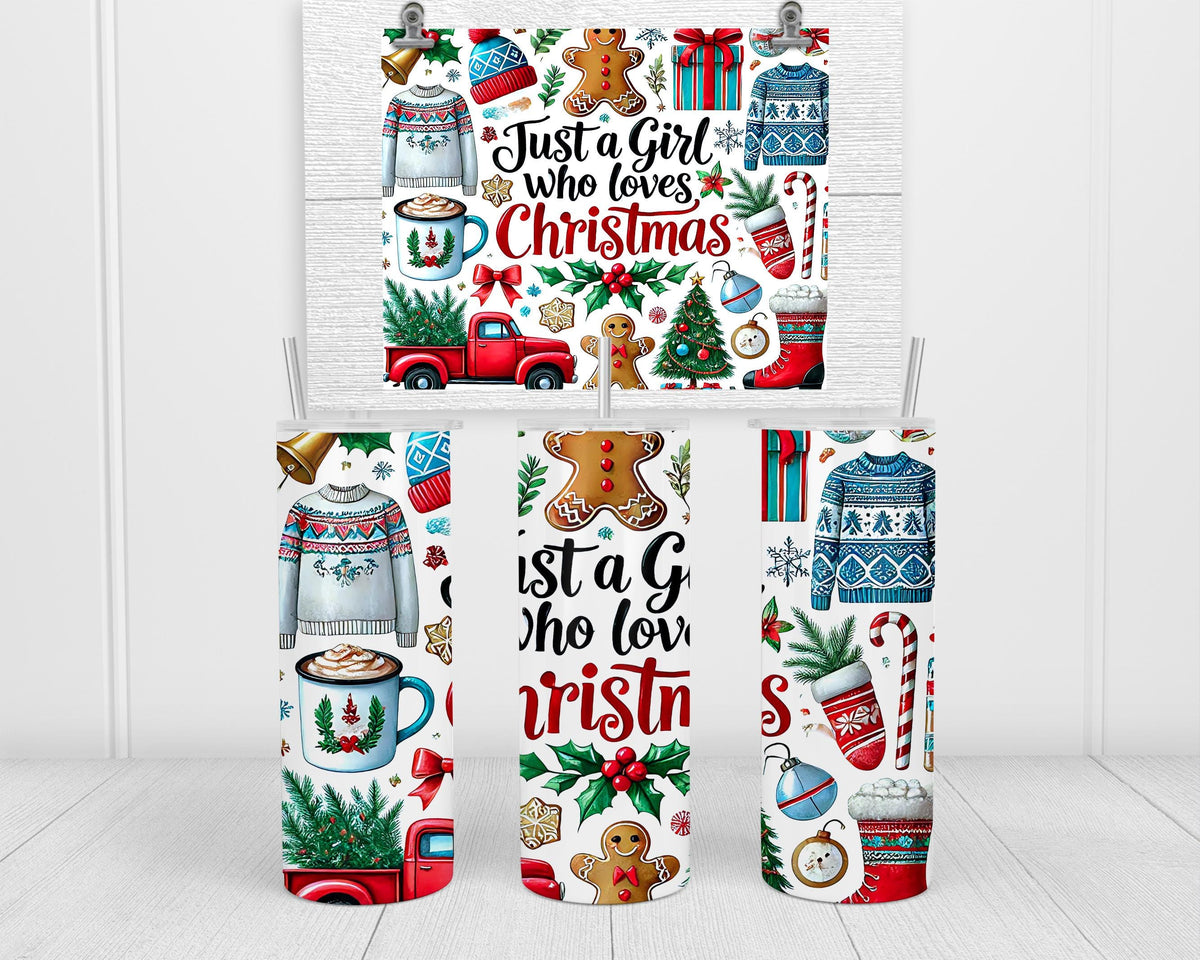 Christmas Skinny Tumbler | Just A Girl Who Loves Christmas, 20 Oz, Silver Glitter