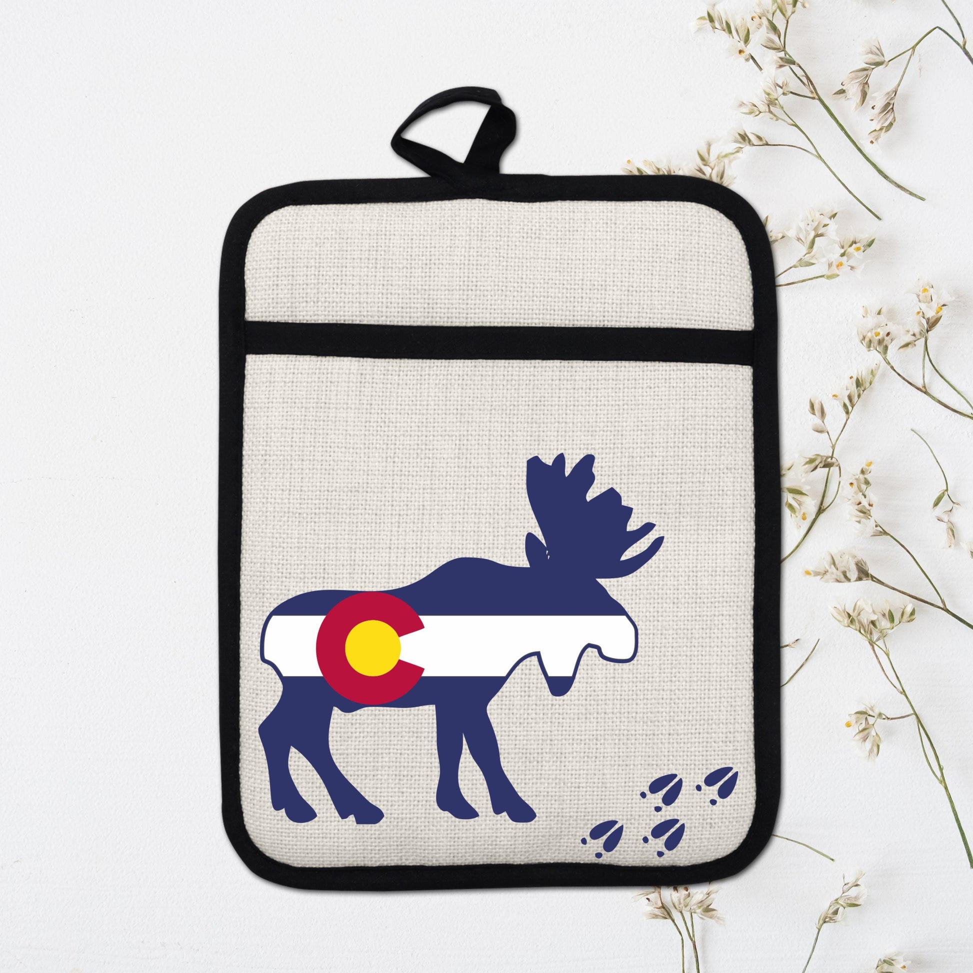 Colorado Moose Pot Holder - Heat Resistant Trivet with Silicone Back & Linen Fabric Front - additional product photo 17