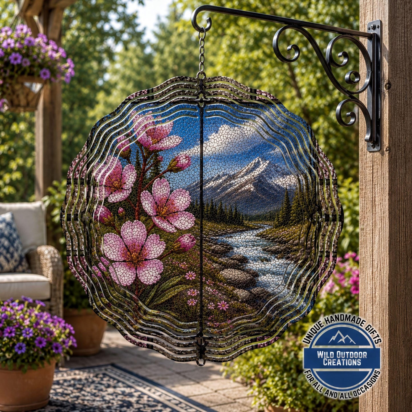 Montana State Flower Bitterroot Wind Spinner Stained Glass Mountain River Decor 10 Inch