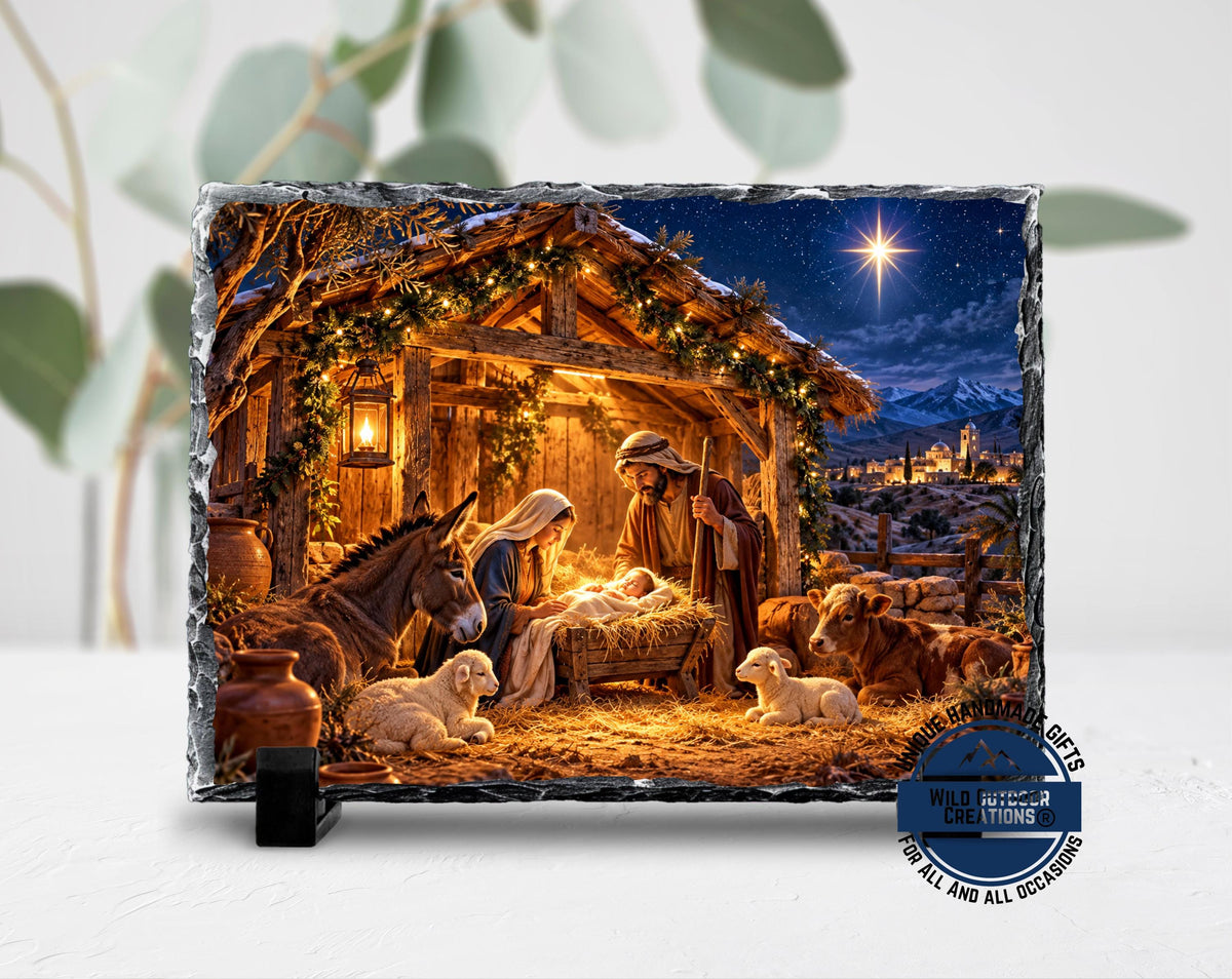 Nativity Scene Slate Plaque, Holy Family Christmas Decor, Rustic Christian Religious Gift