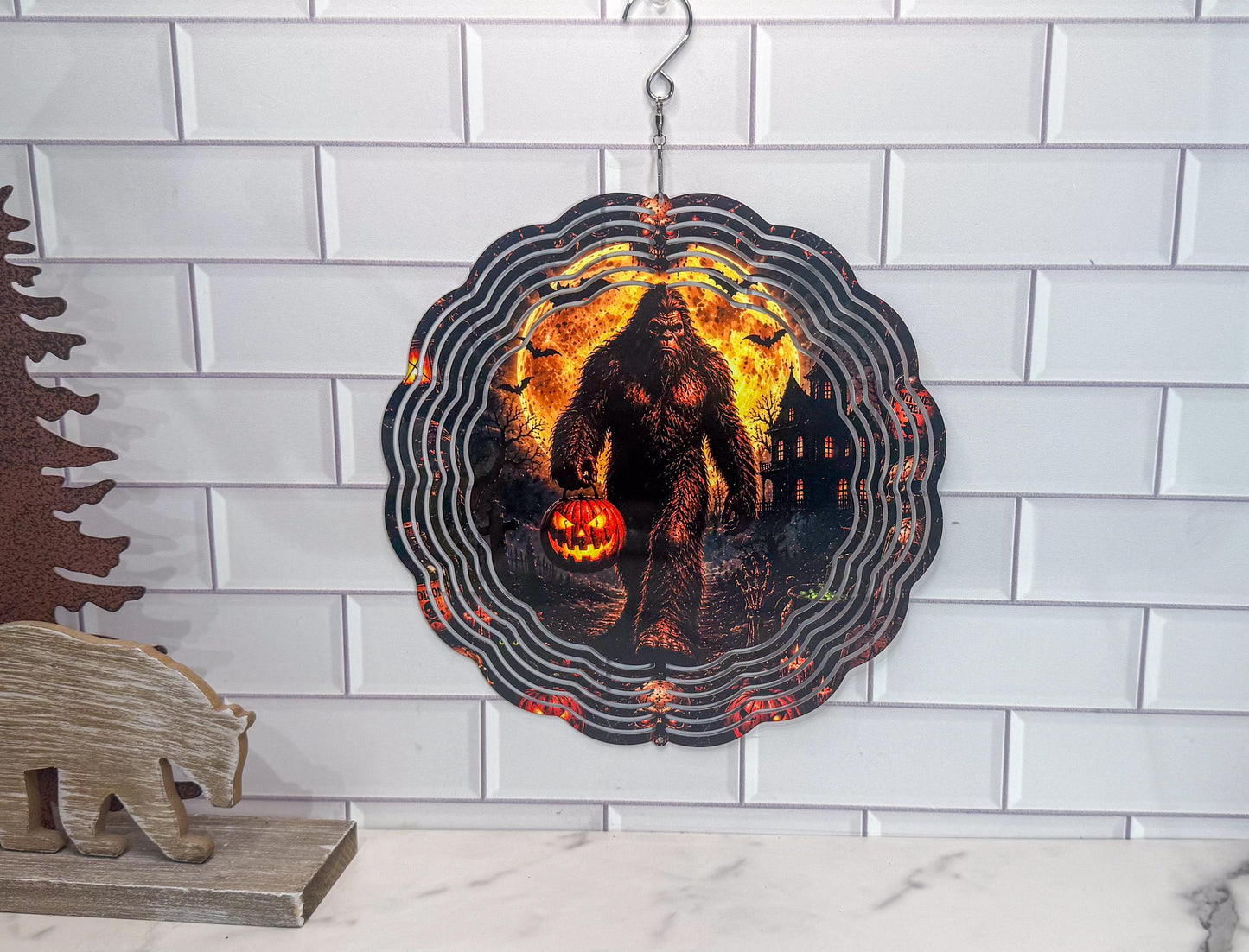 Big Foot Halloween Wind Spinner, Scary Porch Decor, 360 Swivel