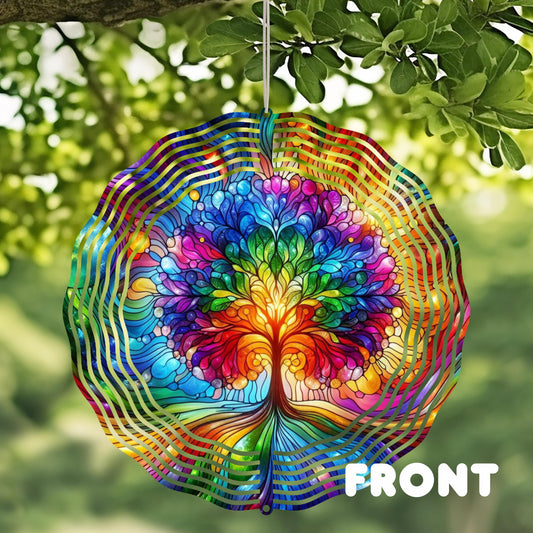 Rainbow Tree of Life Wind Spinner, Colorful Garden Decor, Spiritual Outdoor Art