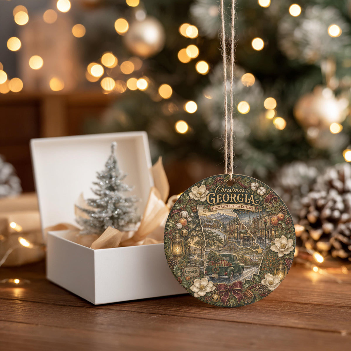 Georgia Christmas Ornament | 3 In Ceramic Keepsake, Vintage Truck