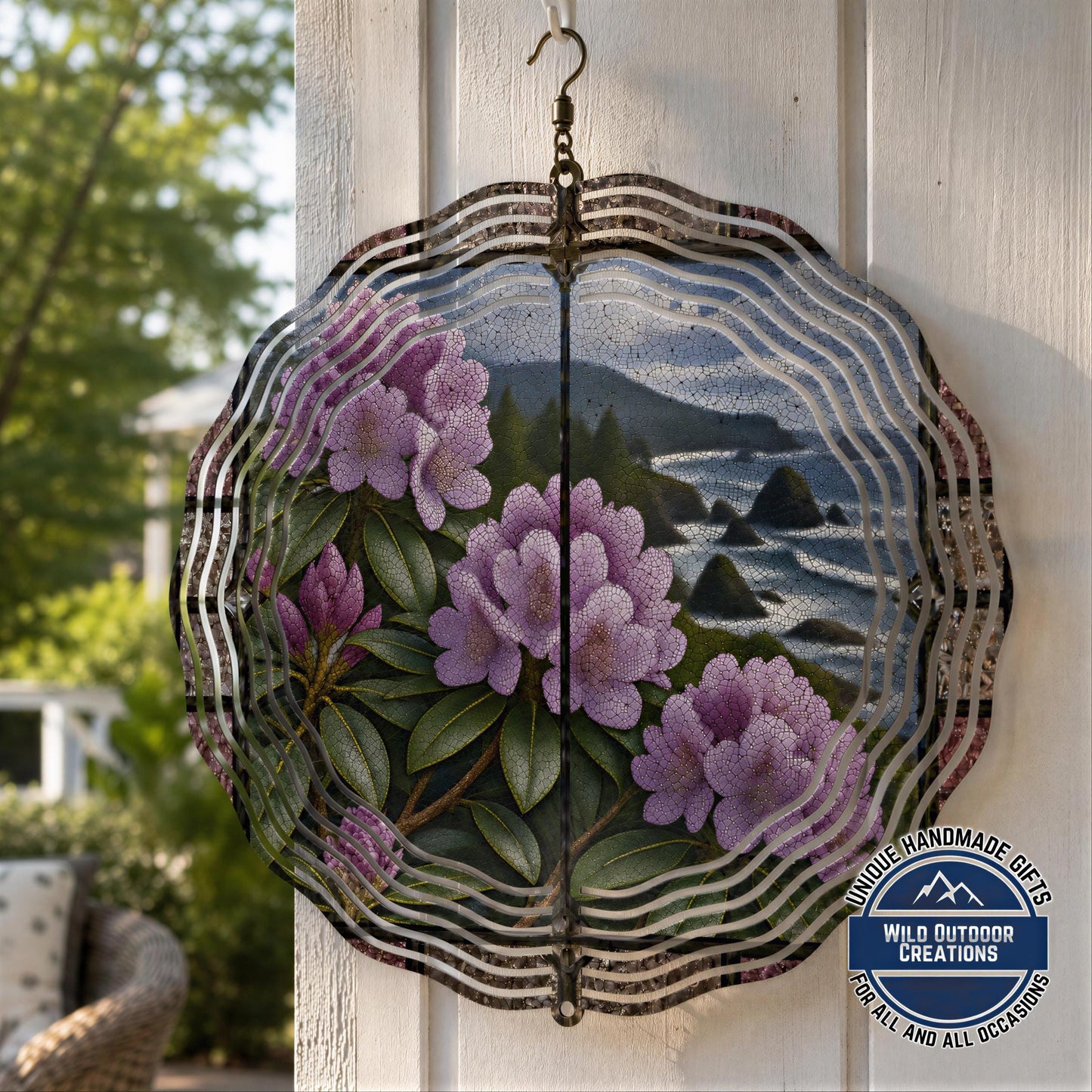 Washington Wind Spinner - Garden Spinner With Purple Bloom Metal Outdoor Patio Art