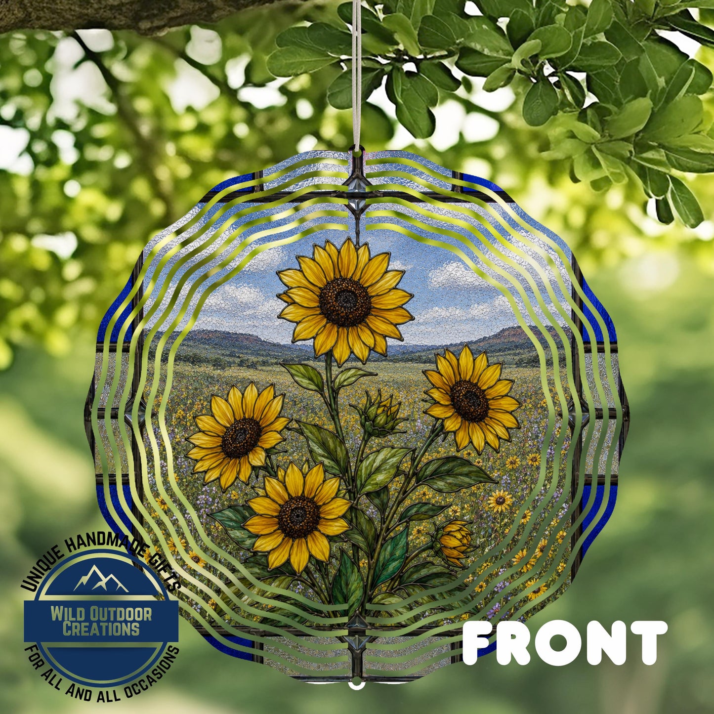 Sunflower Wind Spinner Kansas State Flower Stained Glass Style Garden Aluminum Outdoor Decor