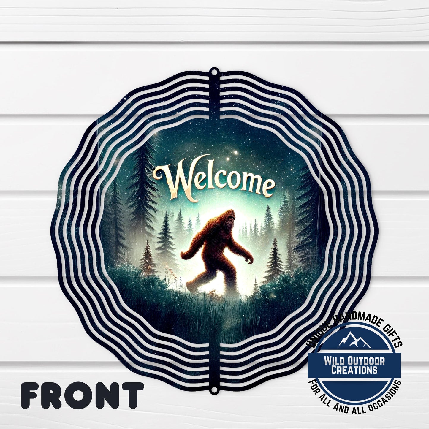 Bigfoot Welcome Spinner - Aluminum Outdoor Wind Spinner, Sasquatch Garden Decor - size reference
