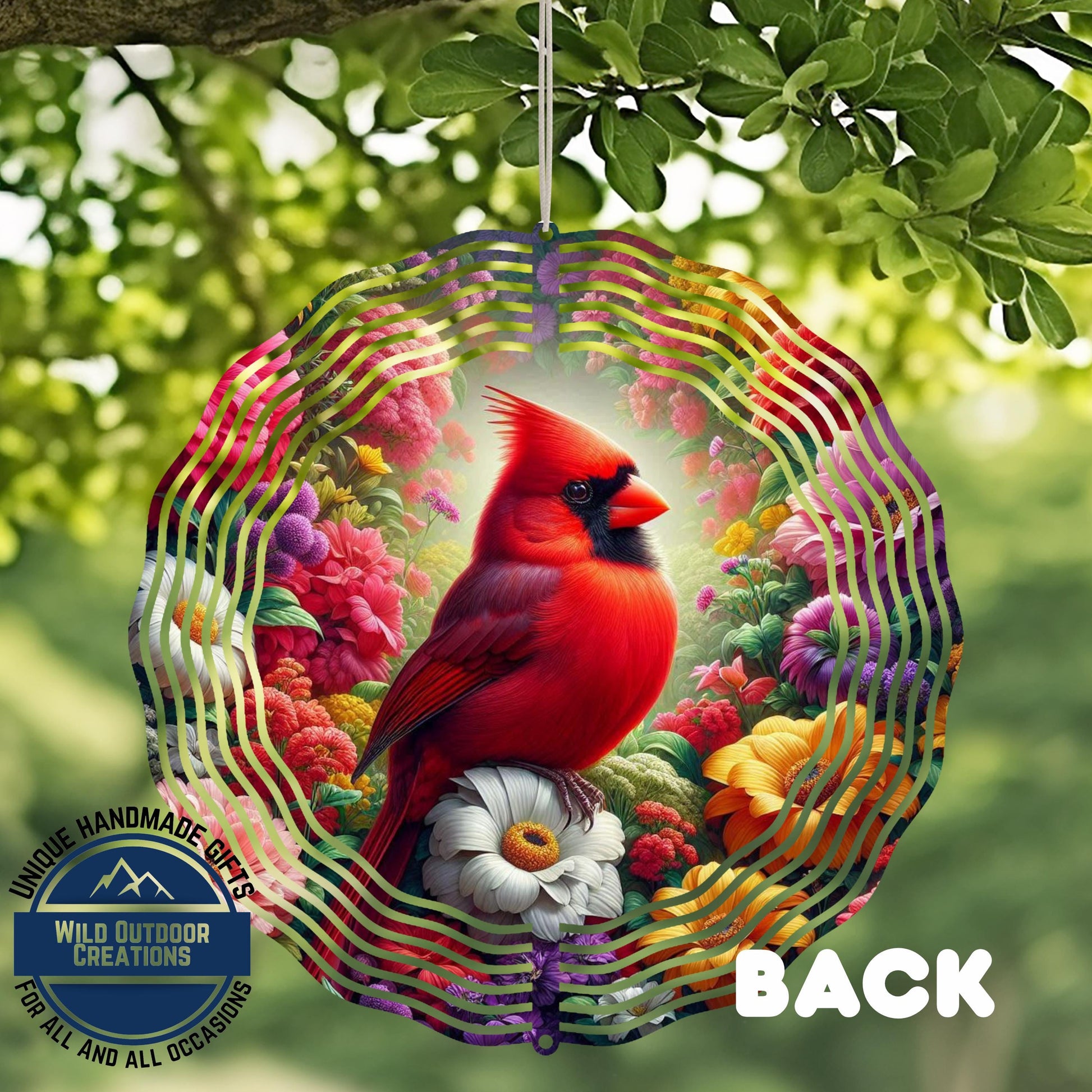 Cardinal Wind Spinner – 10 Inch Outdoor Garden Decor with Vibrant Red Bird & 360 Swivel Hook - close-up detail of design