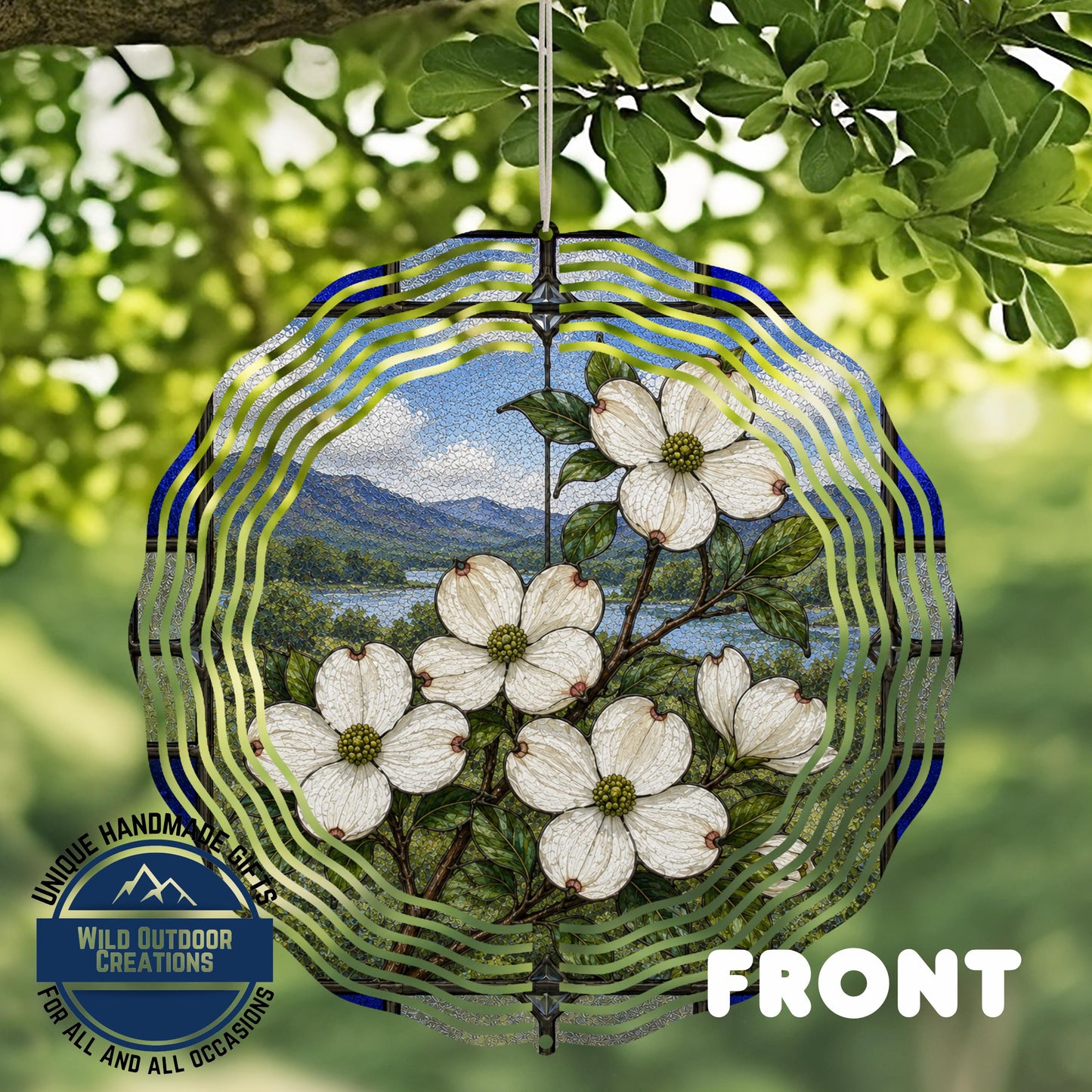 Dogwood Wind Spinner North Carolina State Flower Stained Glass Garden Aluminum Decor