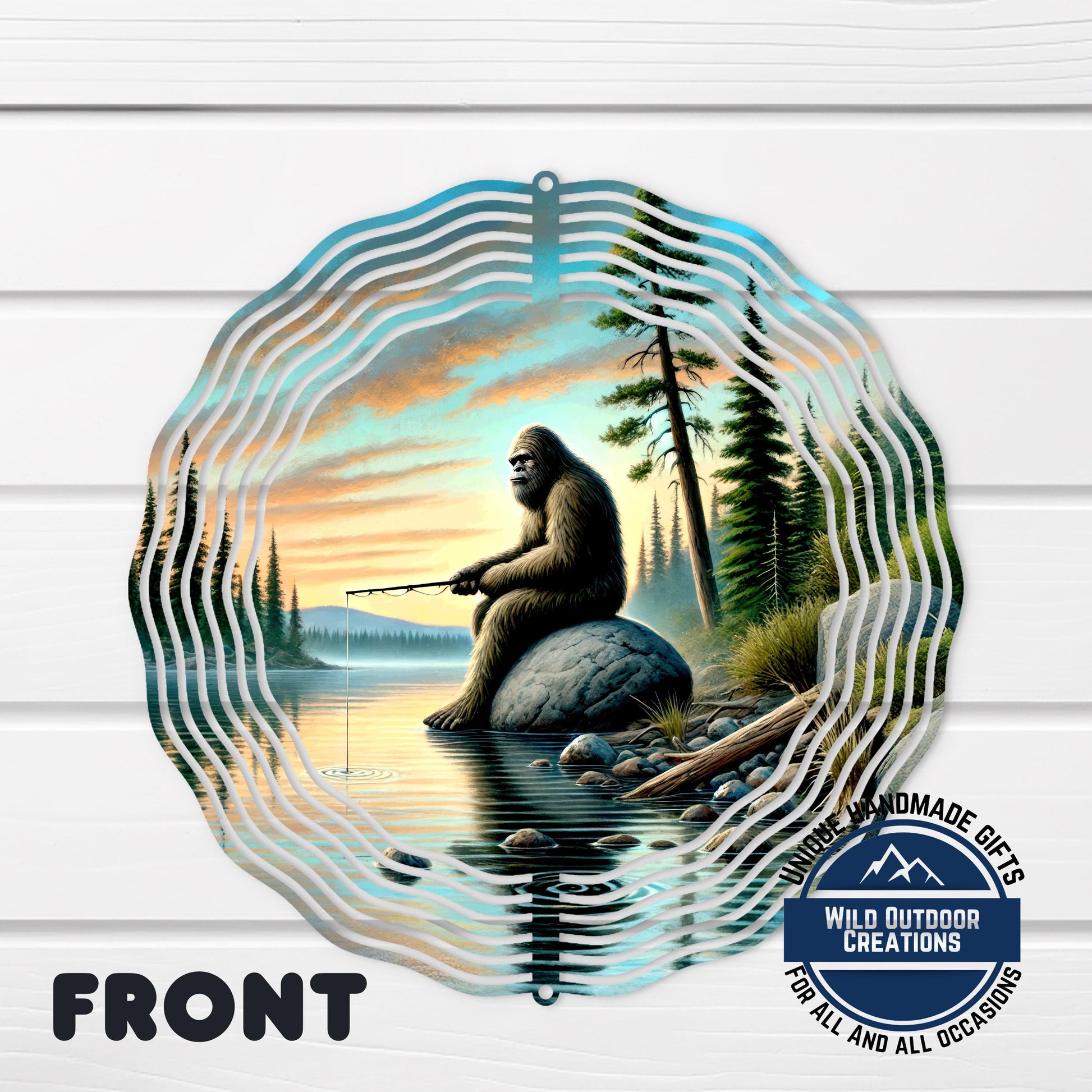Bigfoot Fishing Wind Spinner - Aluminum Outdoor Spinner | Sasquatch Garden Decor - size reference