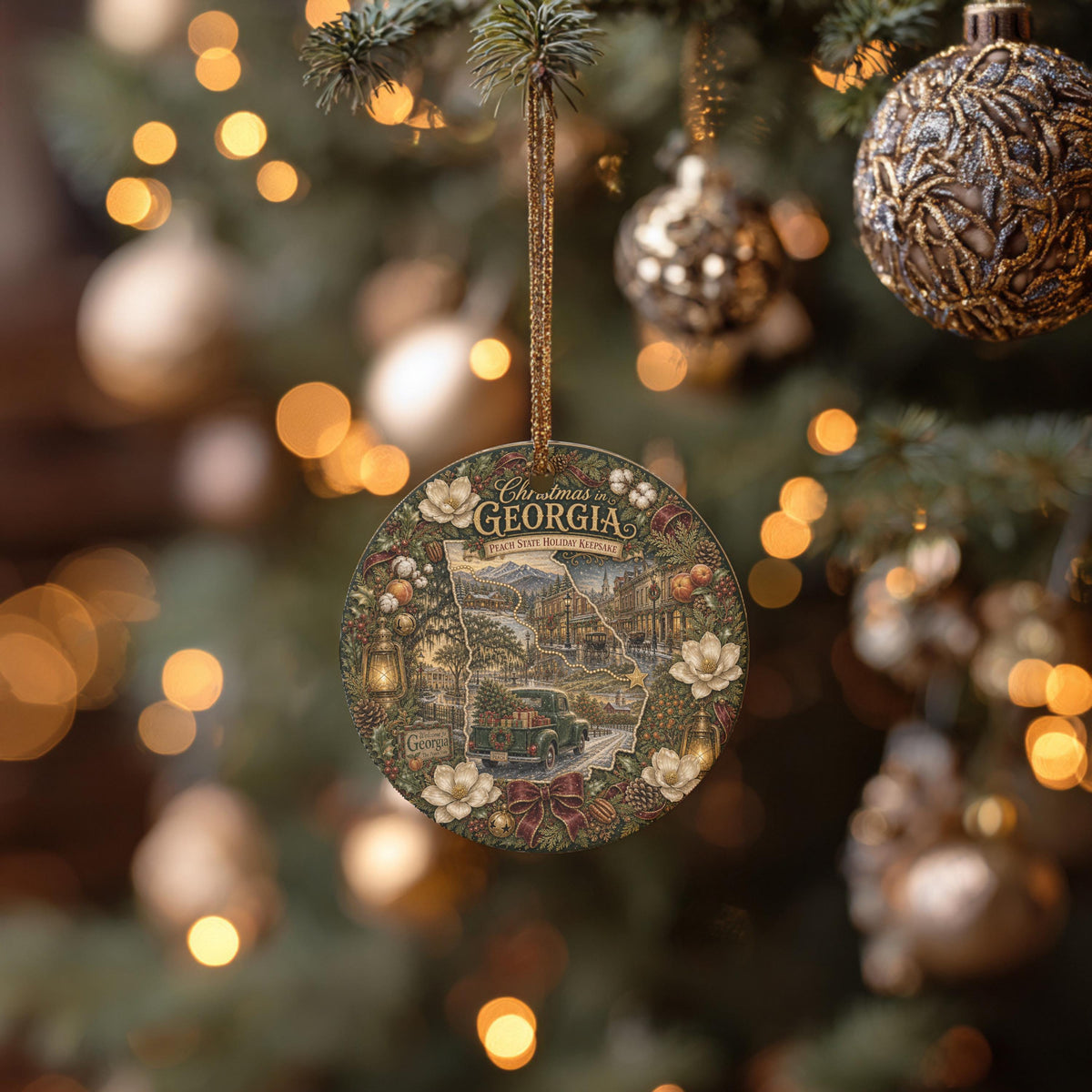 Georgia Christmas Ornament | 3 In Ceramic Keepsake, Vintage Truck