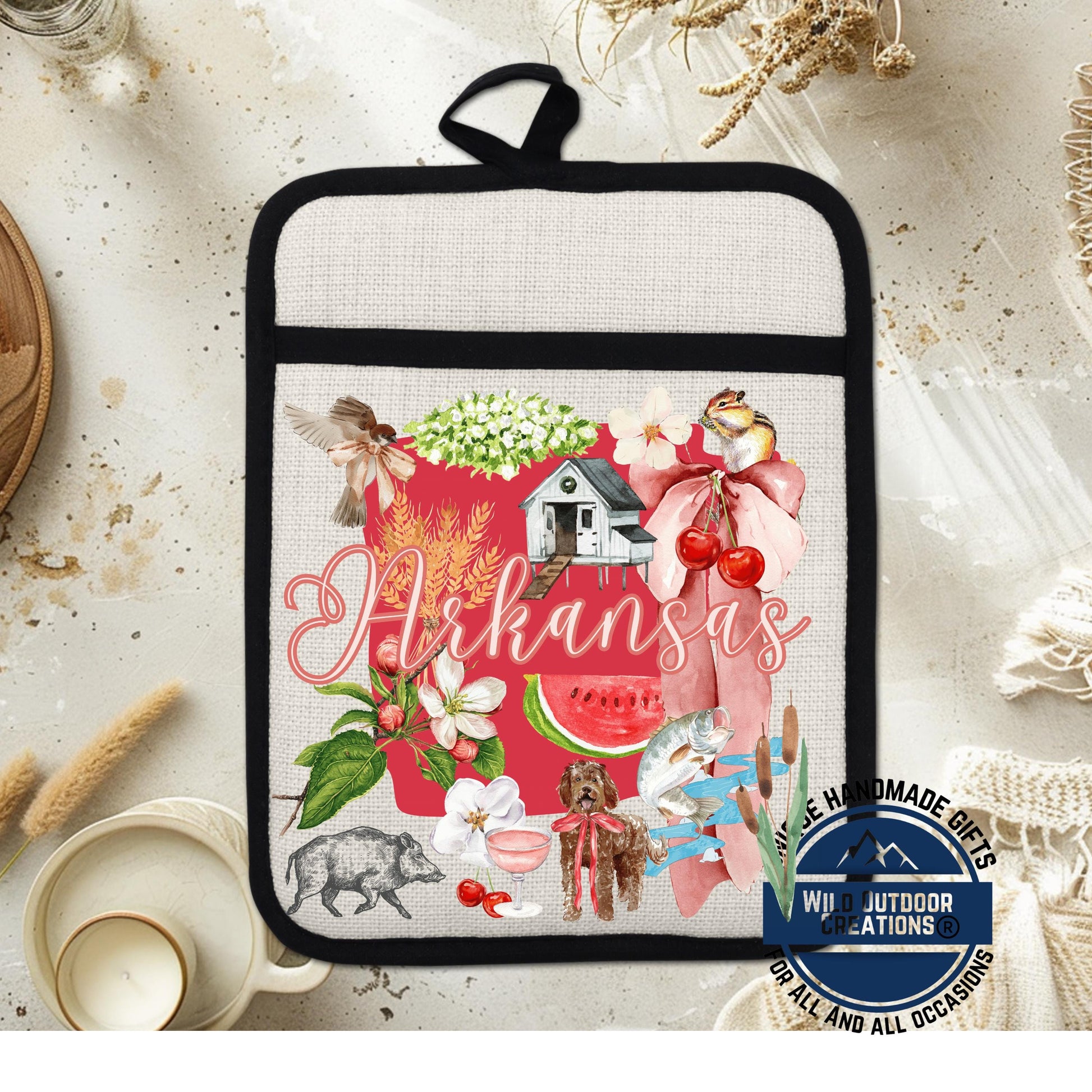 Arkansas Pot Holder | Non Slip Potholder Heat Resistant Kitchen Accessory With Sublimation Printed Linen - additional angle