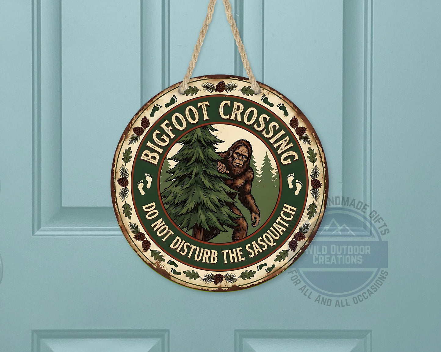 Bigfoot Crossing Sign - Rustic Cabin Decor | Weather Resistant Outdoor Porch Sign - detail view