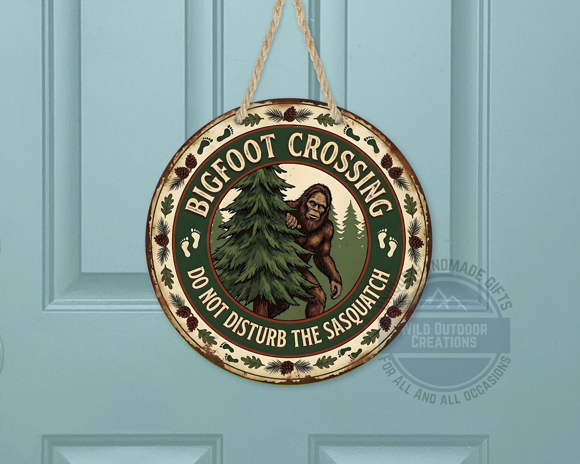 Bigfoot Crossing Sign - Rustic Cabin Decor | Weather Resistant Outdoor Porch Sign - detail view