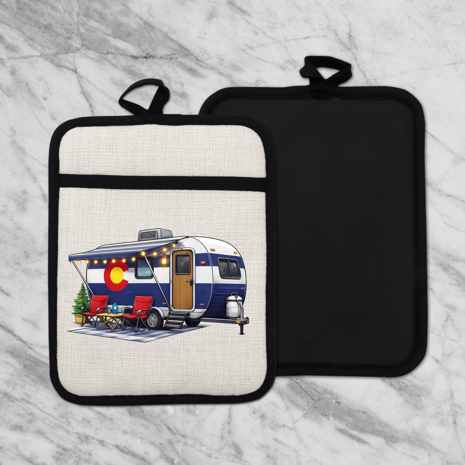 Colorado Camper Pot Holder - Linen Fabric, Silicone Heat Trivet With Loop - additional product photo 10