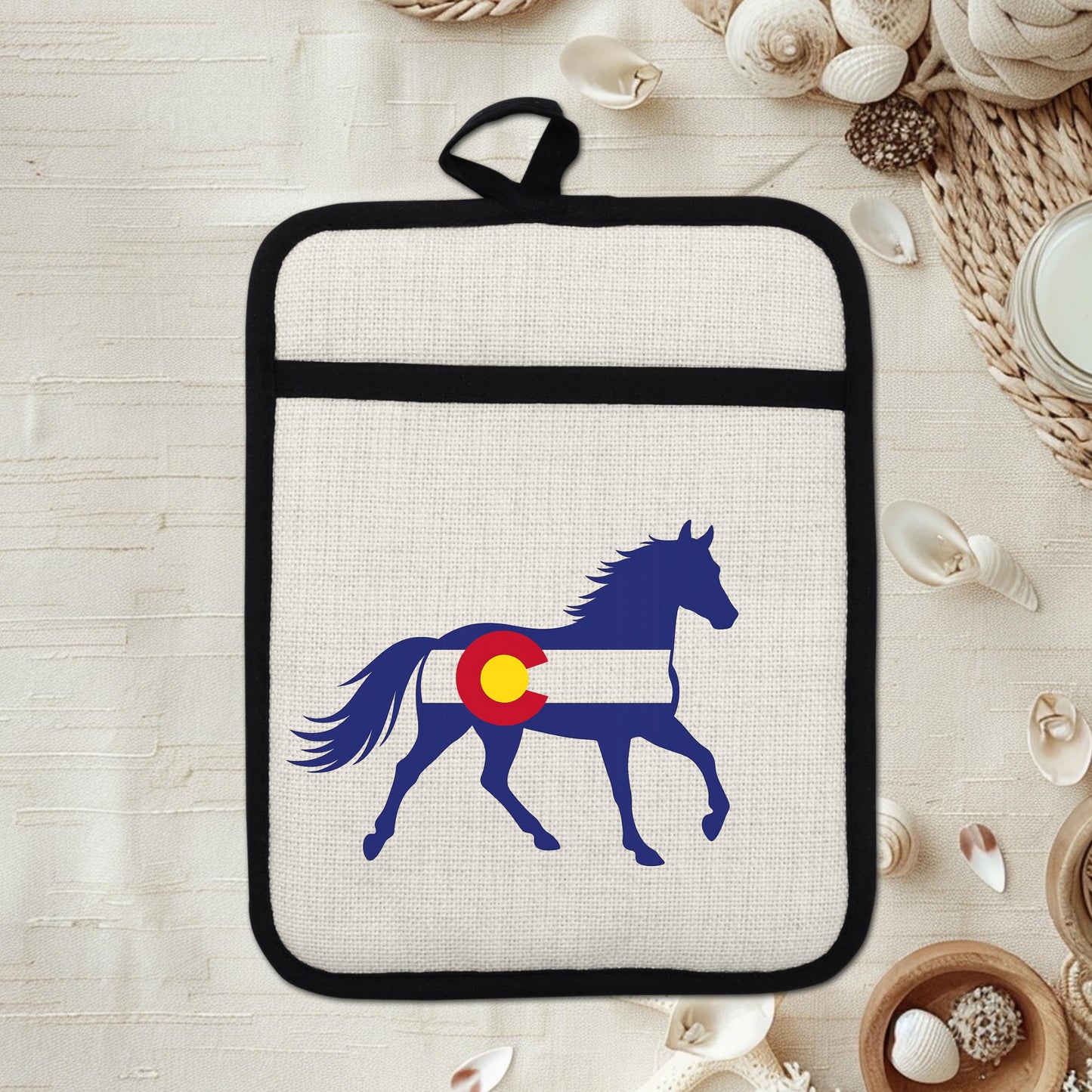 Horse Oven Mitt - Colorado Pot Holder With Silicone Back & Linen Front, Heat Resistant - product dimensions and specificat...