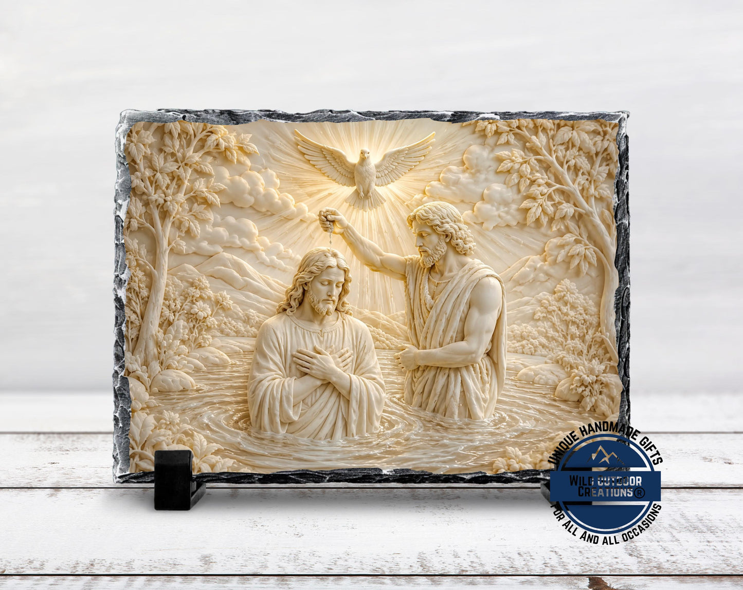 Jesus River Jordan Baptism Slate Plaque, Holy Spirit Dove Religious Decor, Christian Gift