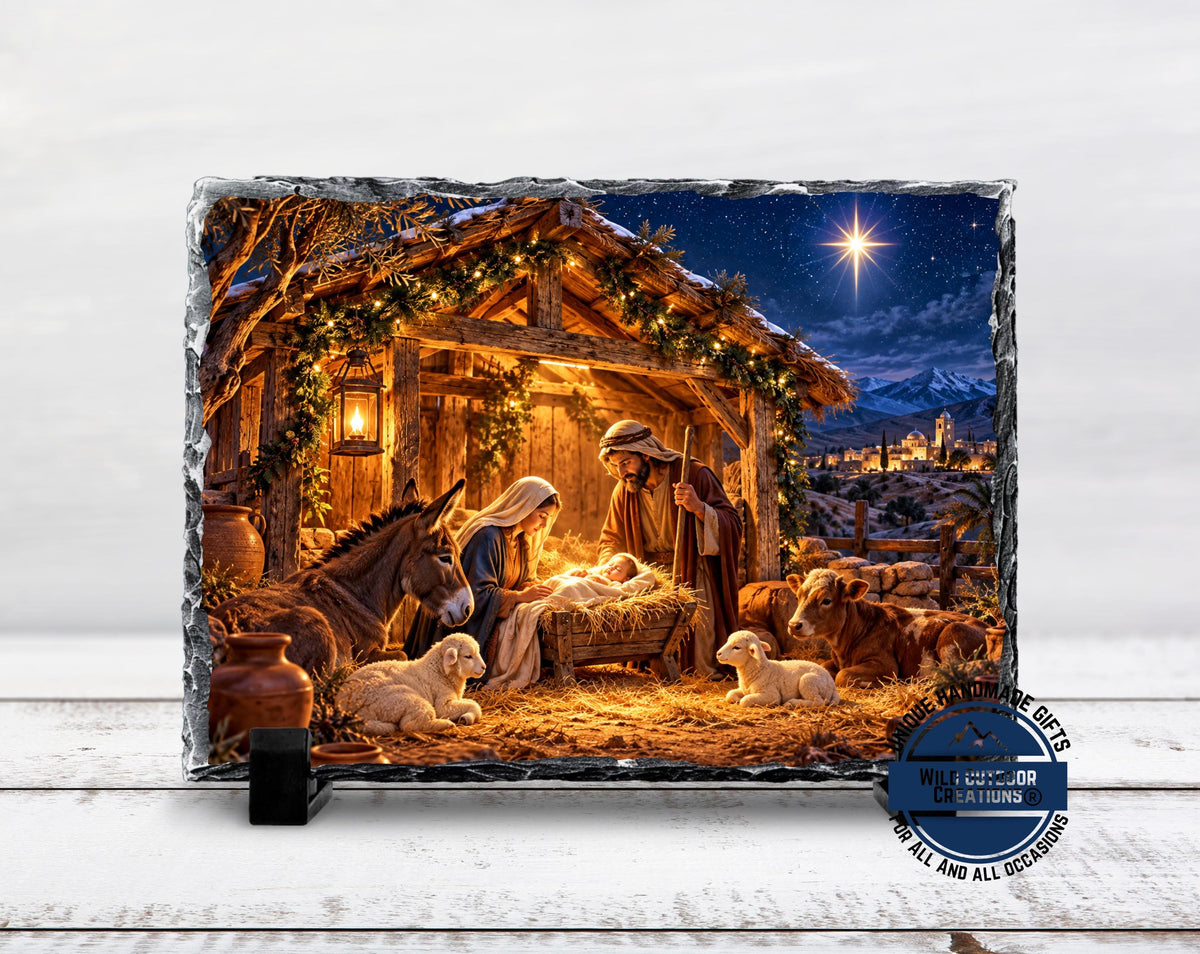 Nativity Scene Slate Plaque, Holy Family Christmas Decor, Rustic Christian Religious Gift