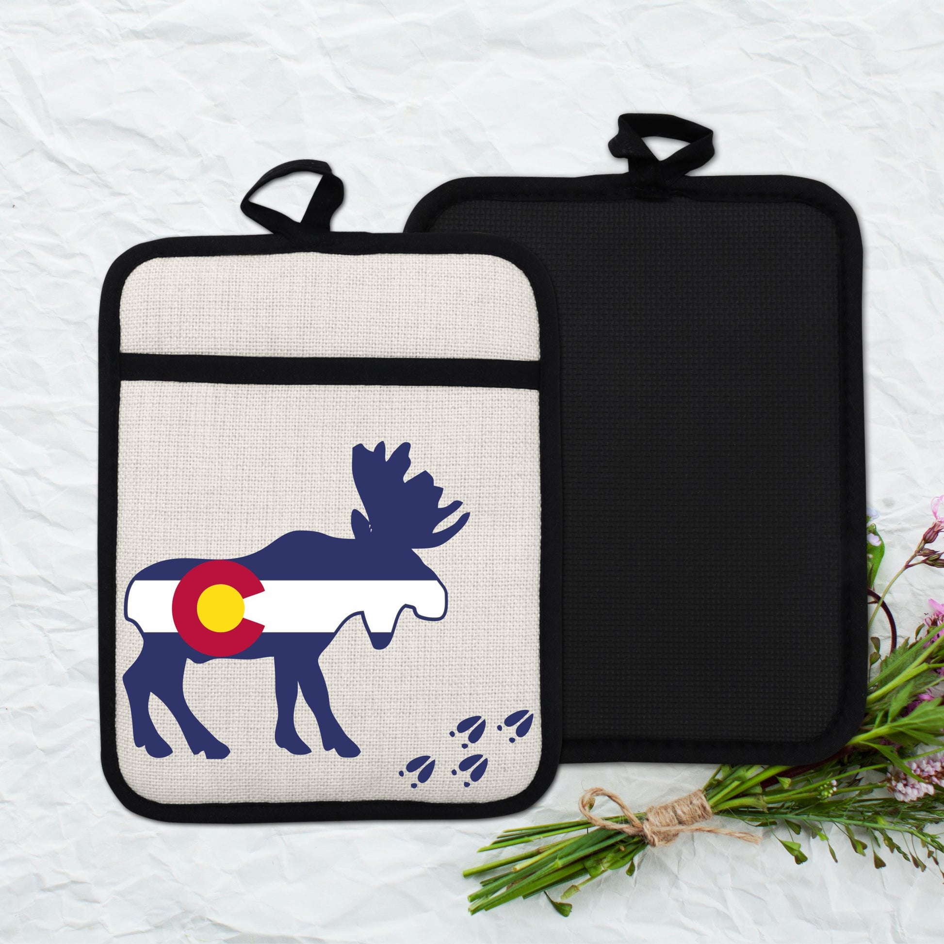 Colorado Moose Pot Holder - Heat Resistant Trivet with Silicone Back & Linen Fabric Front - additional product photo 13
