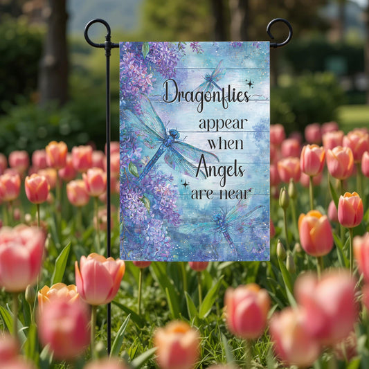 Memorial Garden Flag – Dragonfly Garden Flag with Lilac Flowers | UV Protected Polyester