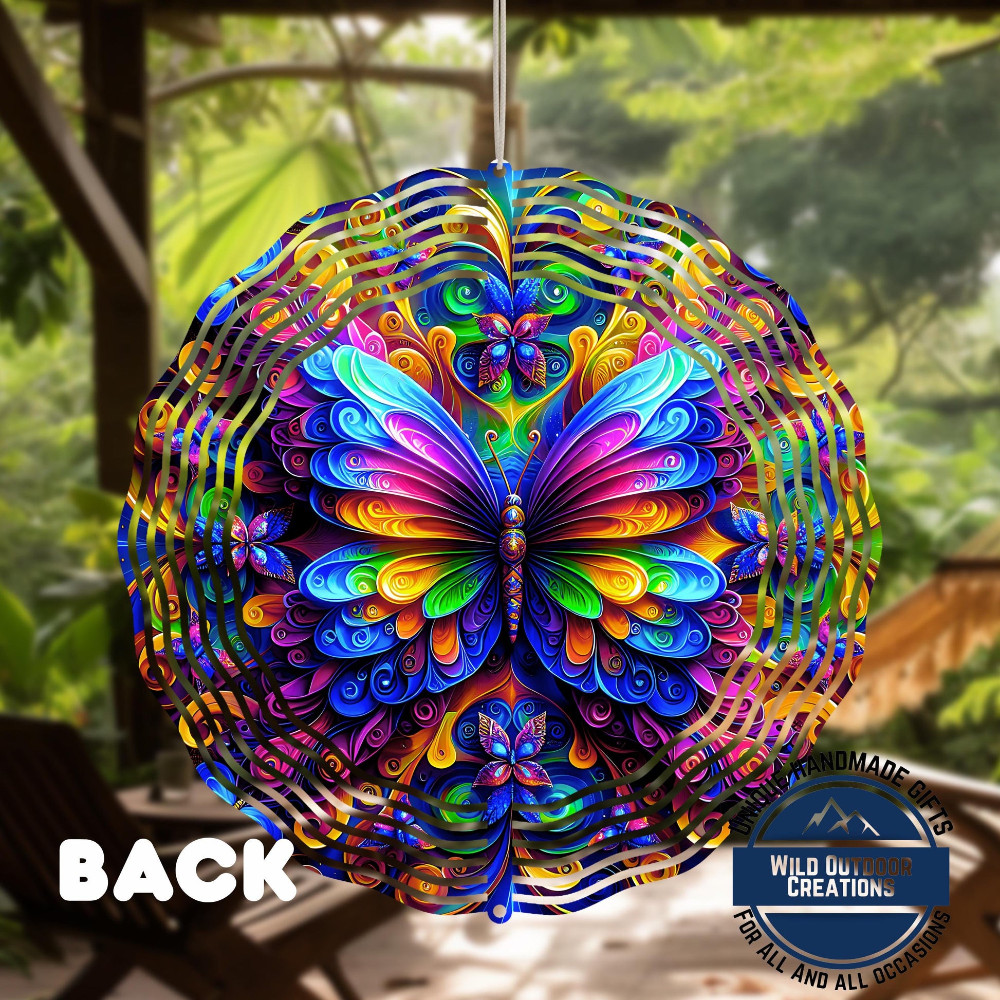 Neon Butterfly Wind Spinner - 10 Inch Rainbow Aluminum Garden Art with 360 Swivel Hook - additional product photo 10