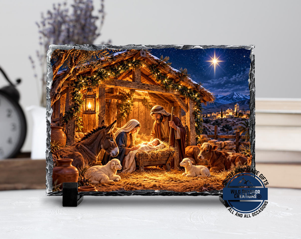 Nativity Scene Slate Plaque, Holy Family Christmas Decor, Rustic Christian Religious Gift