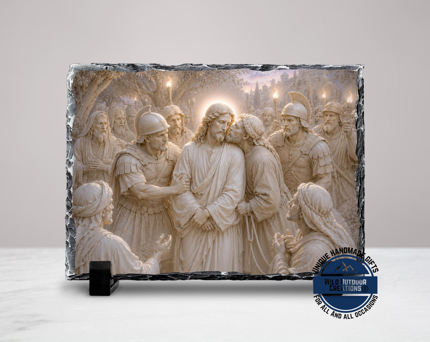 Betrayal of Jesus Slate Plaque, Judas Kiss Religious Wall Decor, Christian Easter Gift