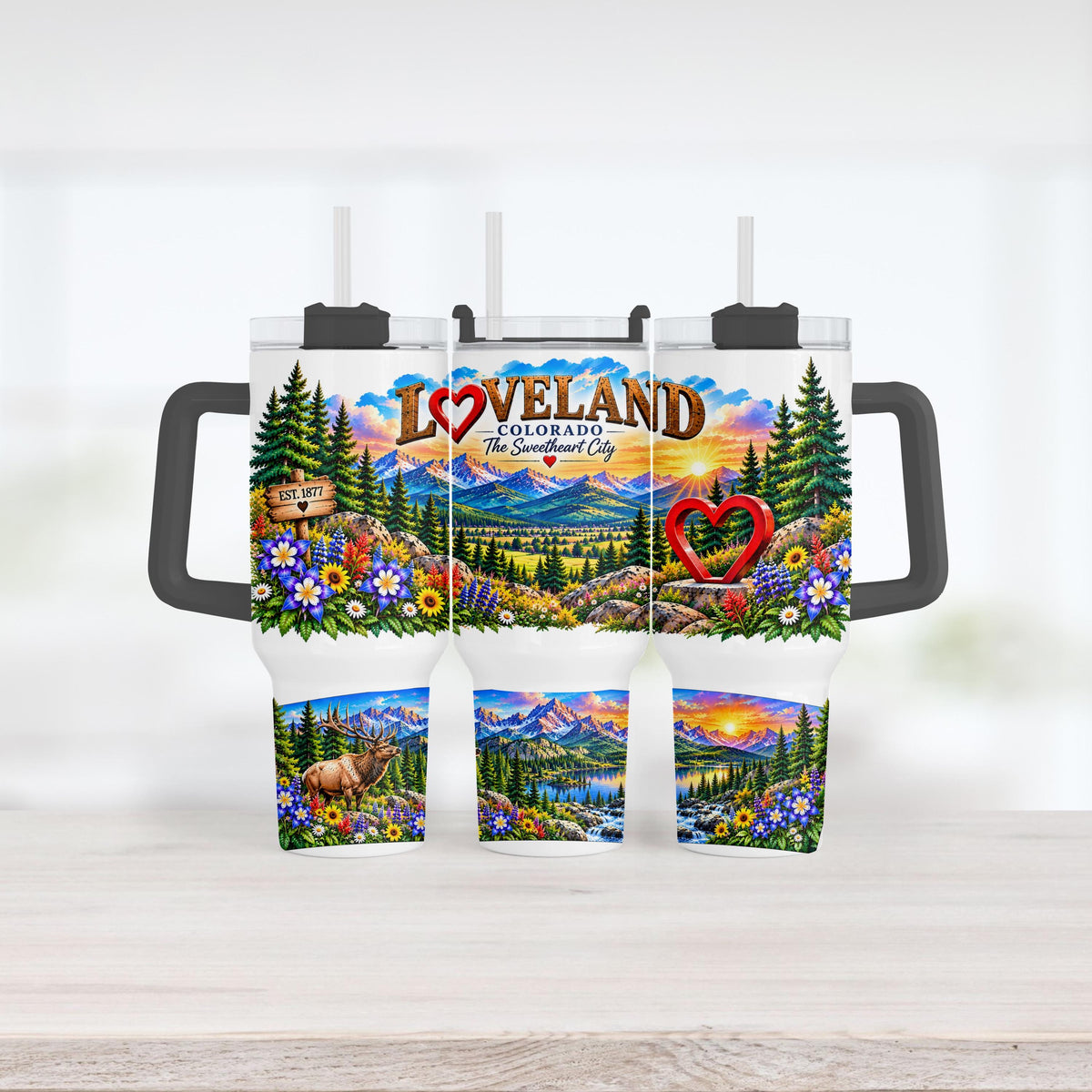 Loveland Colorado Tumbler, 40 Oz With Handle, Sweetheart City Gift