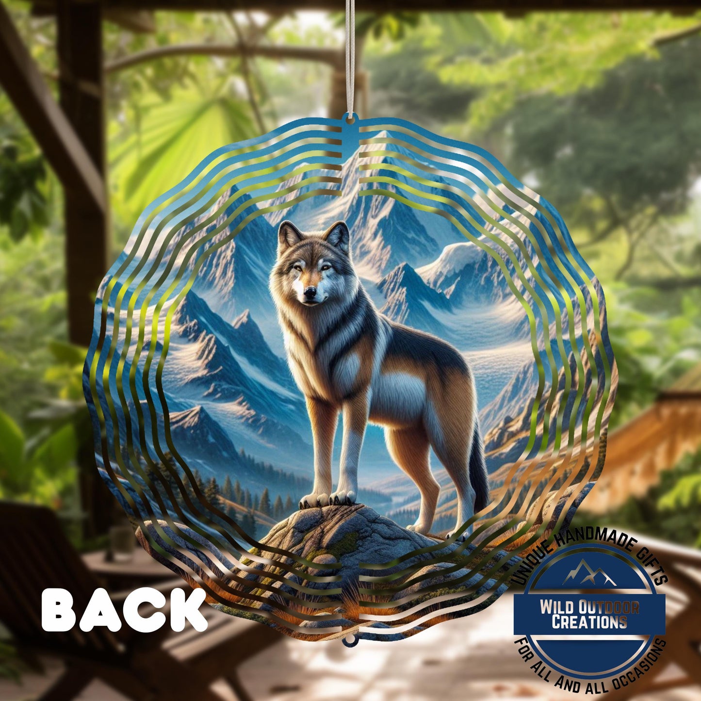 Wolf Wind Spinner - Double Sided Aluminum Outdoor Wind Spinner, 10 Inch Garden Decor - product dimensions and specifications