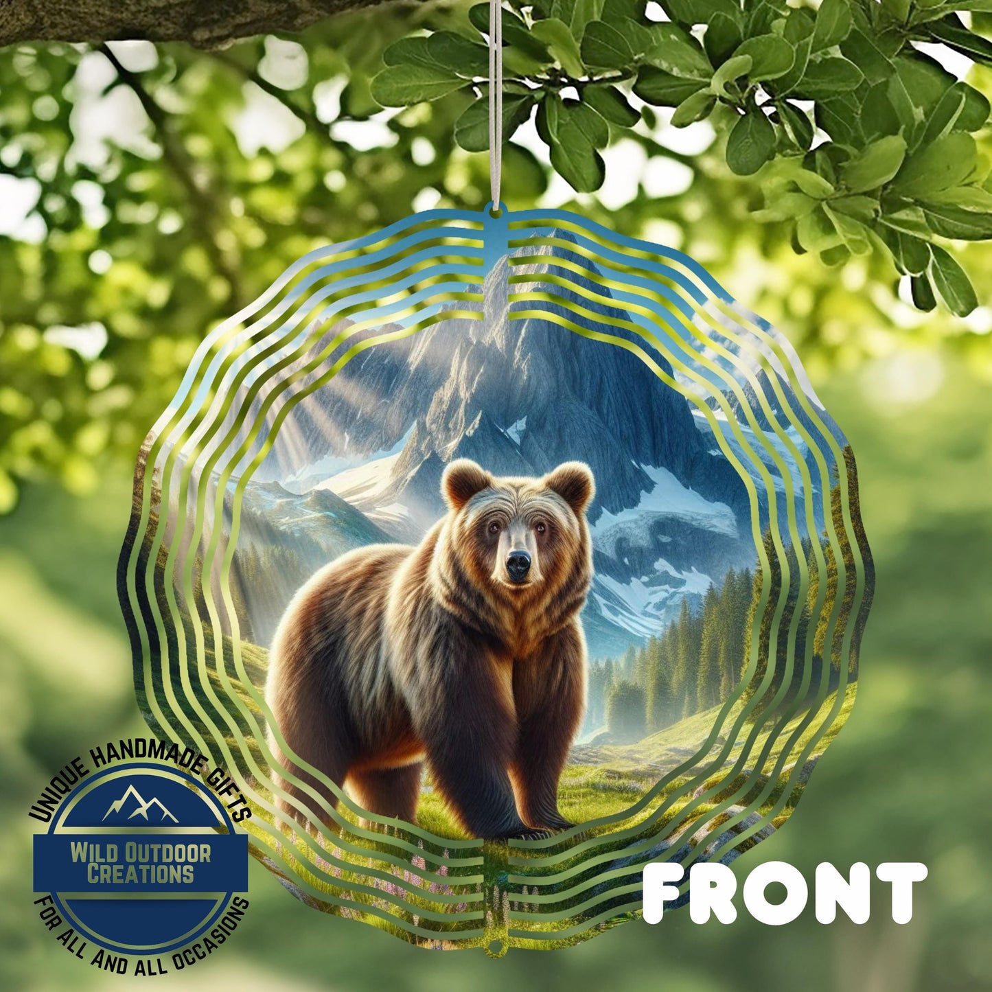 Bear Mountain Wind Spinner - Outdoor Wind Spinner, Double Sided Aluminum Garden Decor 10 Inch - additional angle