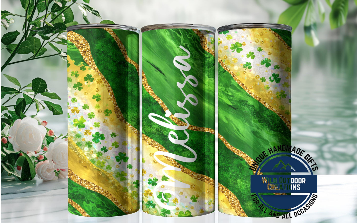 St Patrick's Day Tumbler - Custom Skinny Glow Green Cup With Name & Reusable Straw - scale and size reference