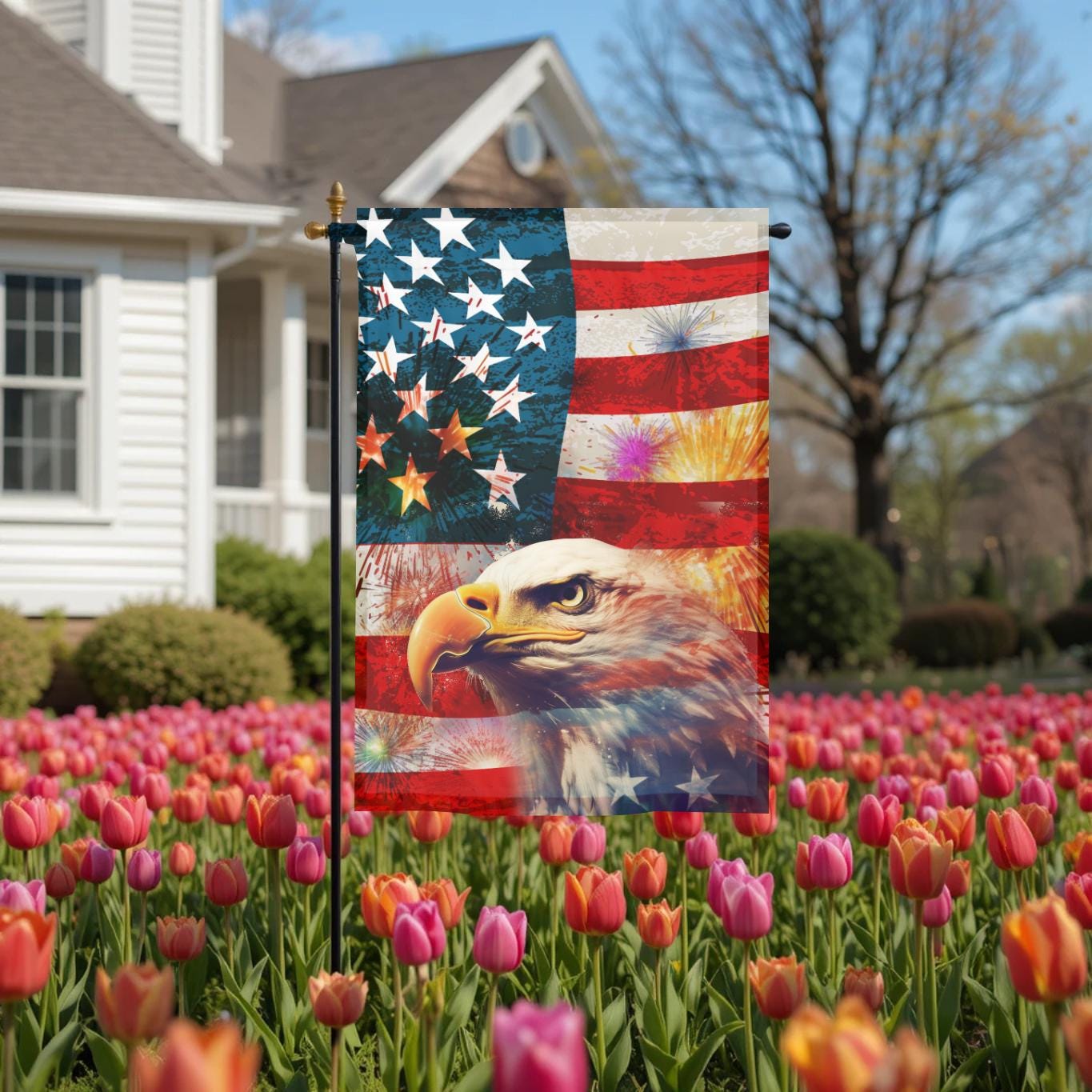 Bald Eagle Garden Flag - American Flag 12x18 Double Sided Patriotic Decor