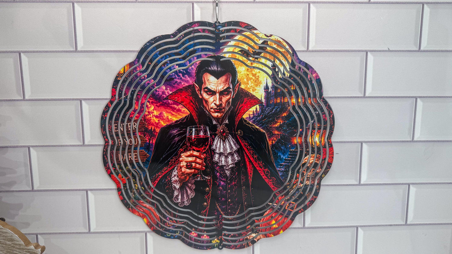 Halloween Wind Spinner, Dracula 10 Inch, 360 Swivel Porch Decor