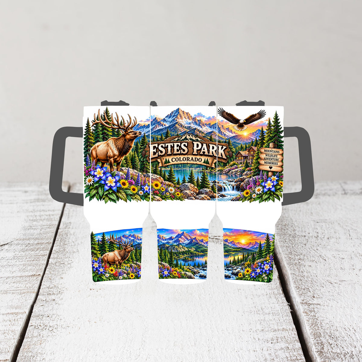 Estes Park Tumbler, 40 Oz Handle Cup, Elk Mountain Colorado Gift